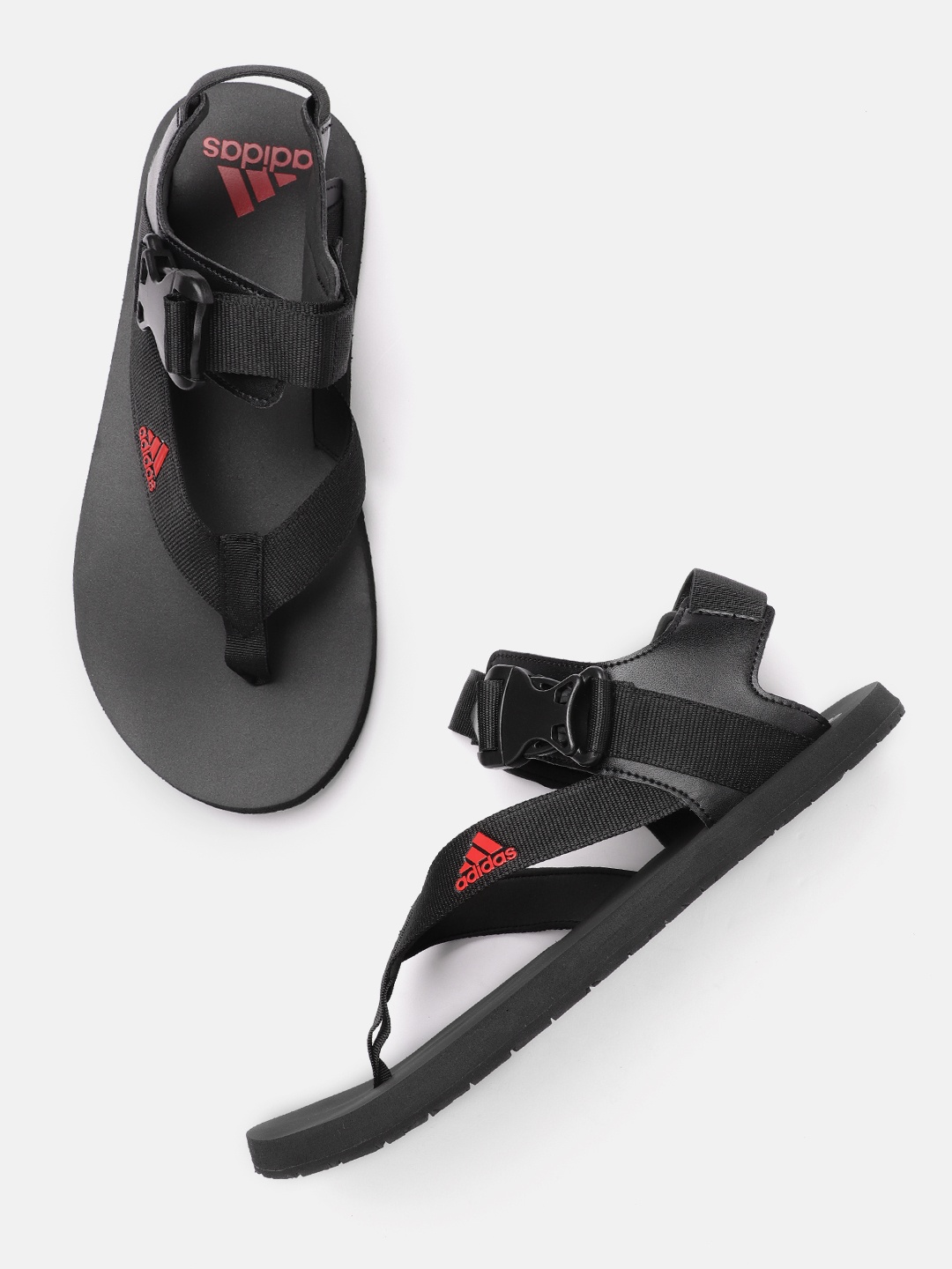 

ADIDAS Men Brand Logo Printed Sports Sandals, Black
