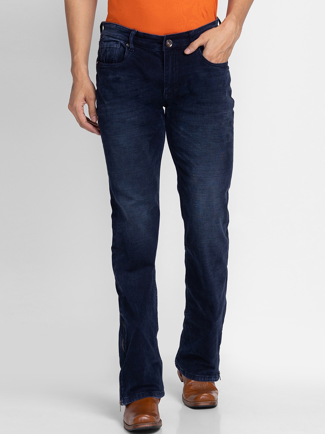 

mode de base Men Navy Blue Bootcut Light Fade Stretchable Jeans