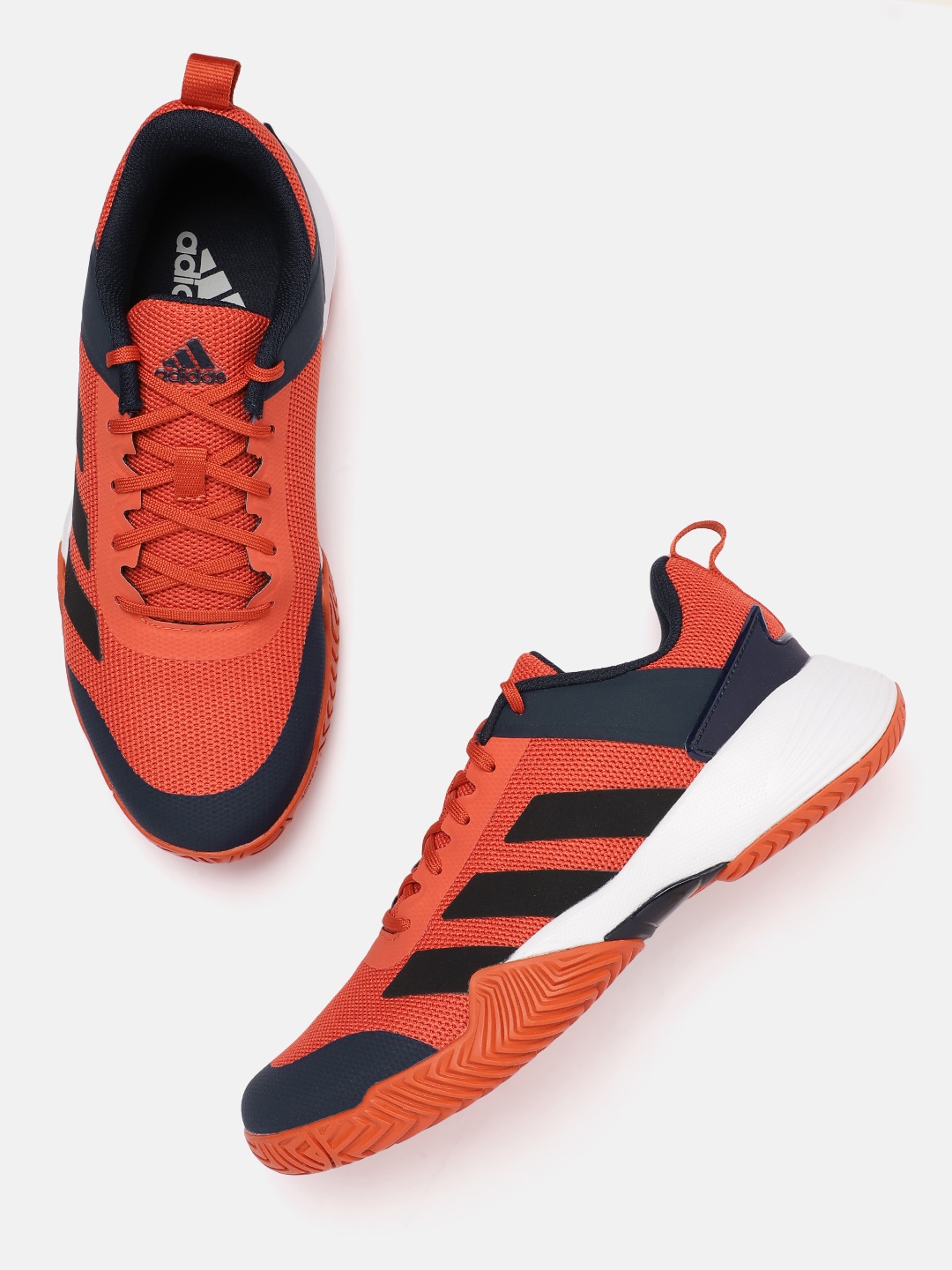 

ADIDAS Men Colourblocked Striped Detail Tennis Top V2 Shoes, Orange