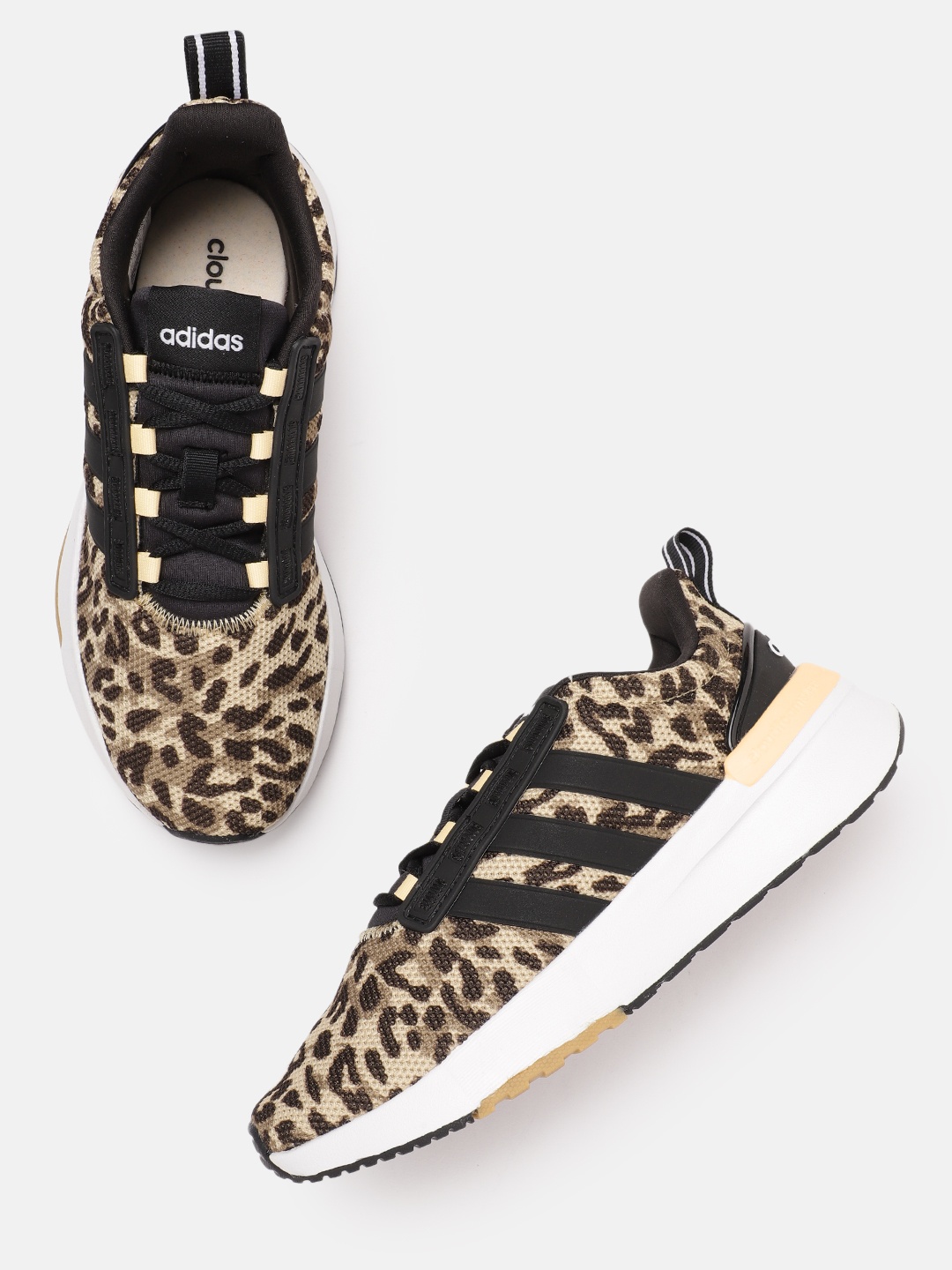 

ADIDAS Women Leopard Print & Woven Design Racer TR21 Running Shoes, Beige