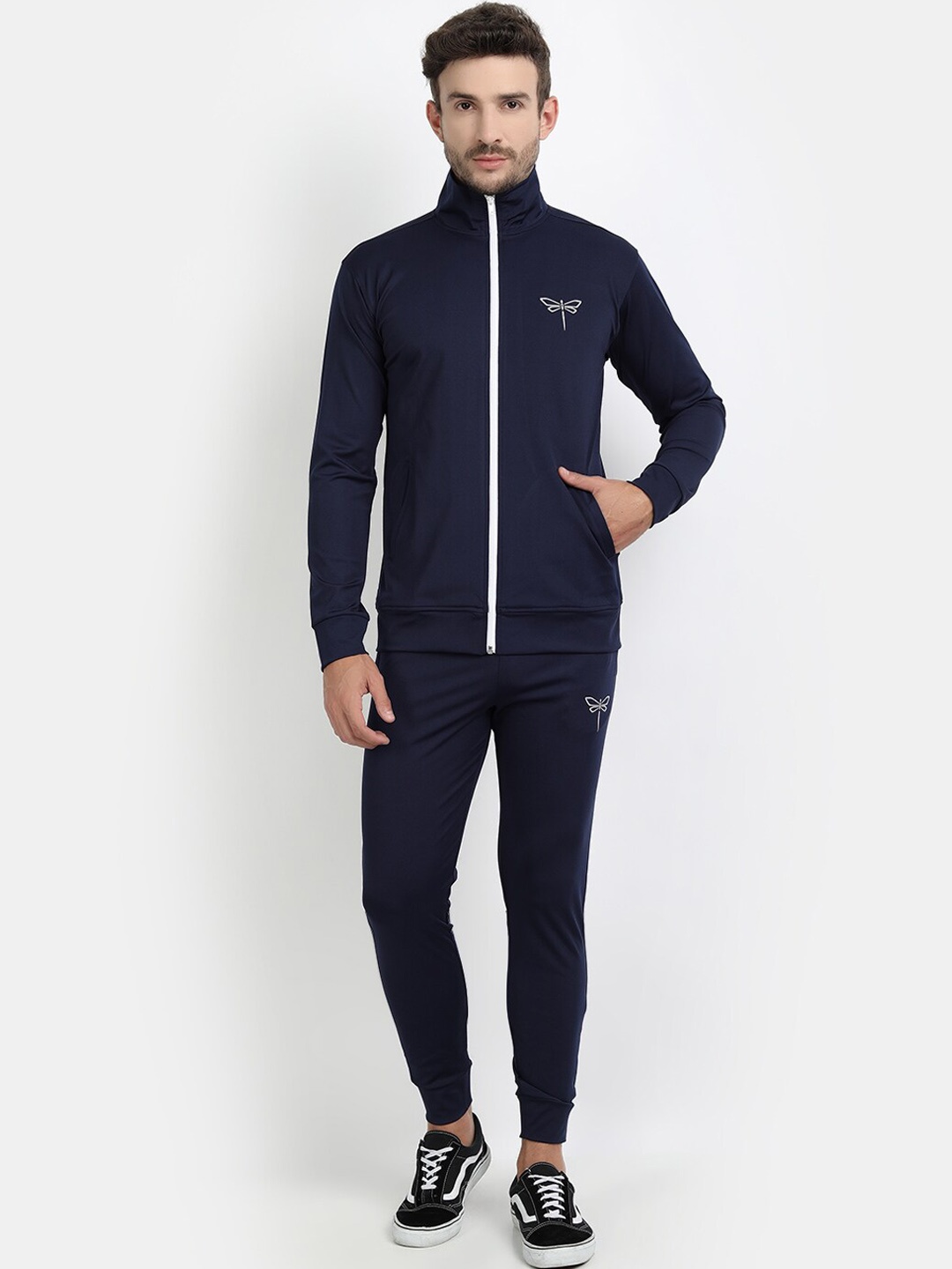 MKKO Men Navy Blue Solid Slim Fit Tracksuit