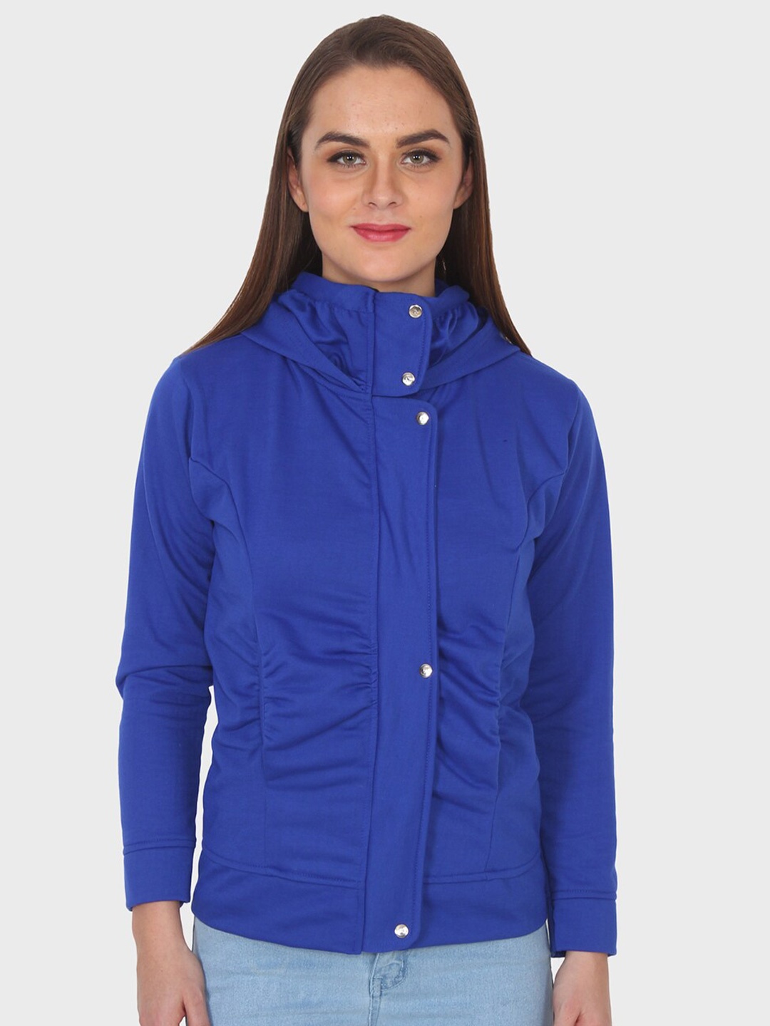 

TEEMOODS Women Blue Hooded Sweatshirt