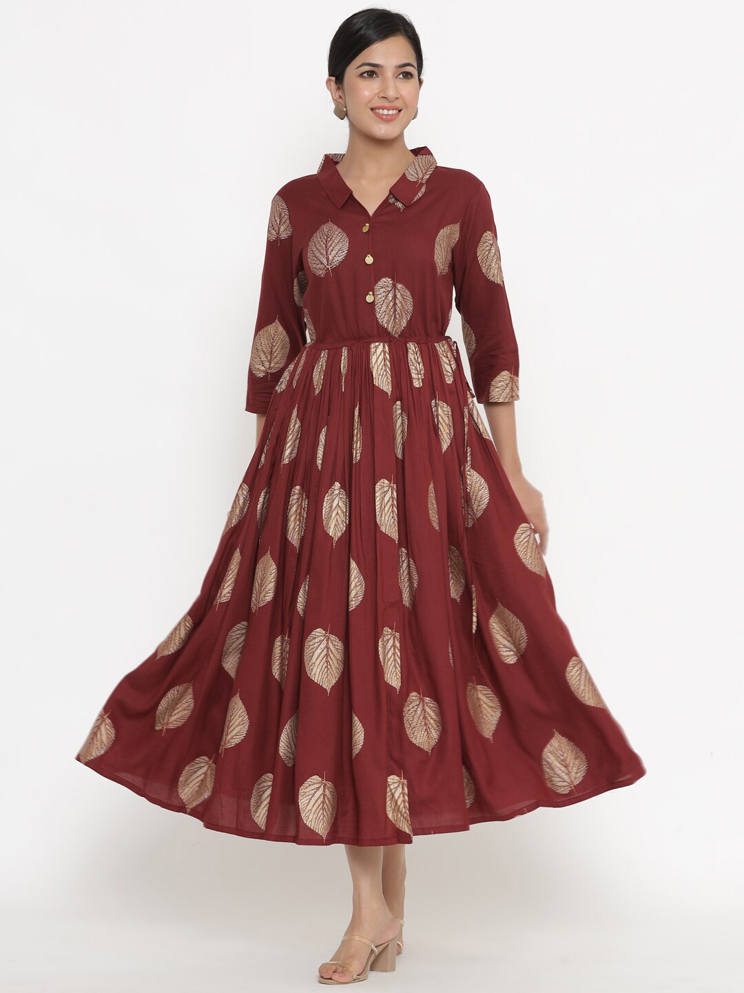

Indian Virasat Maroon Ethnic Motifs Midi Dress