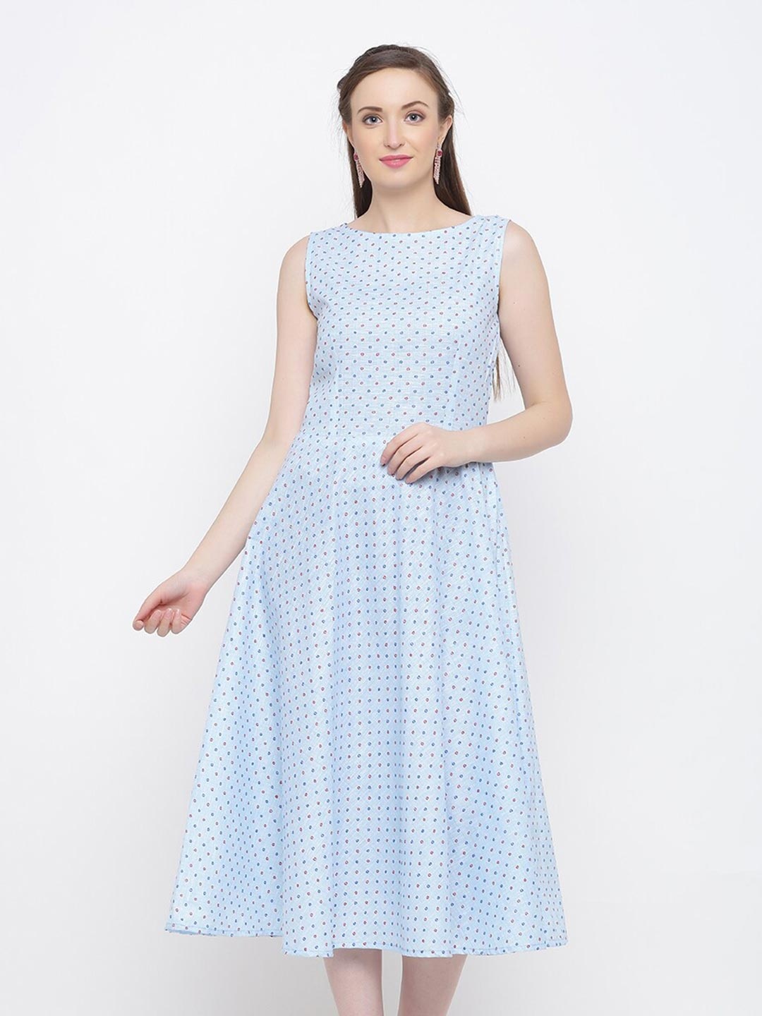 

Indian Virasat Women Blue Printed Fit & Flare Midi Dress