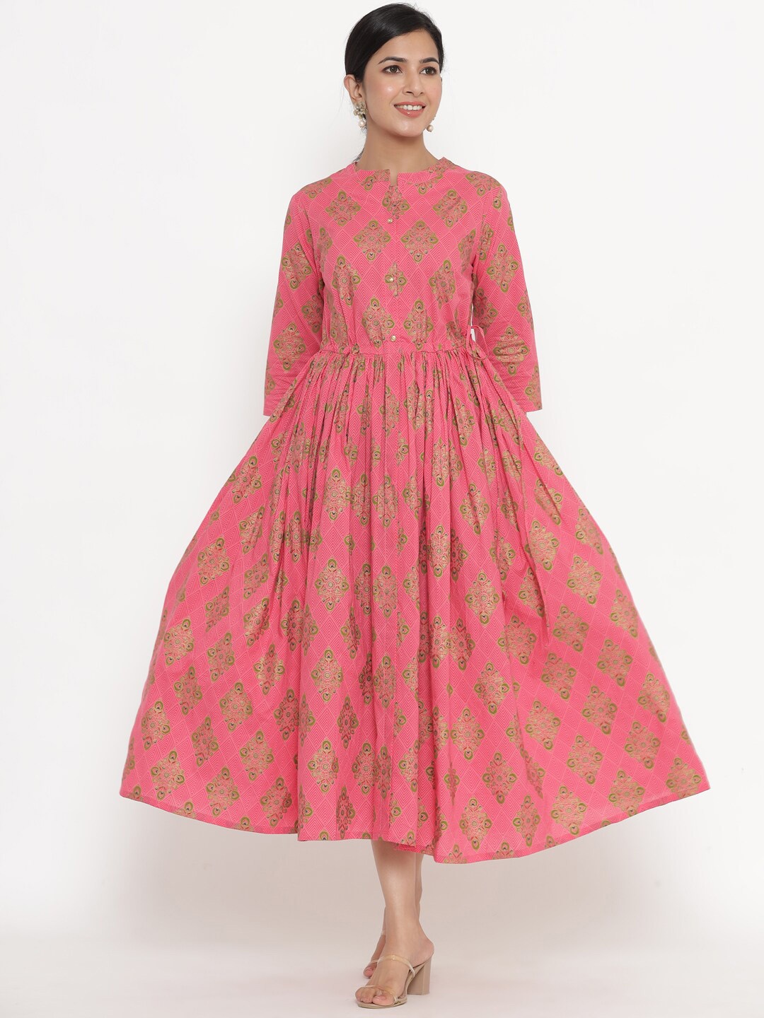 

Indian Virasat Women Pink Floral Printed Midi Dress