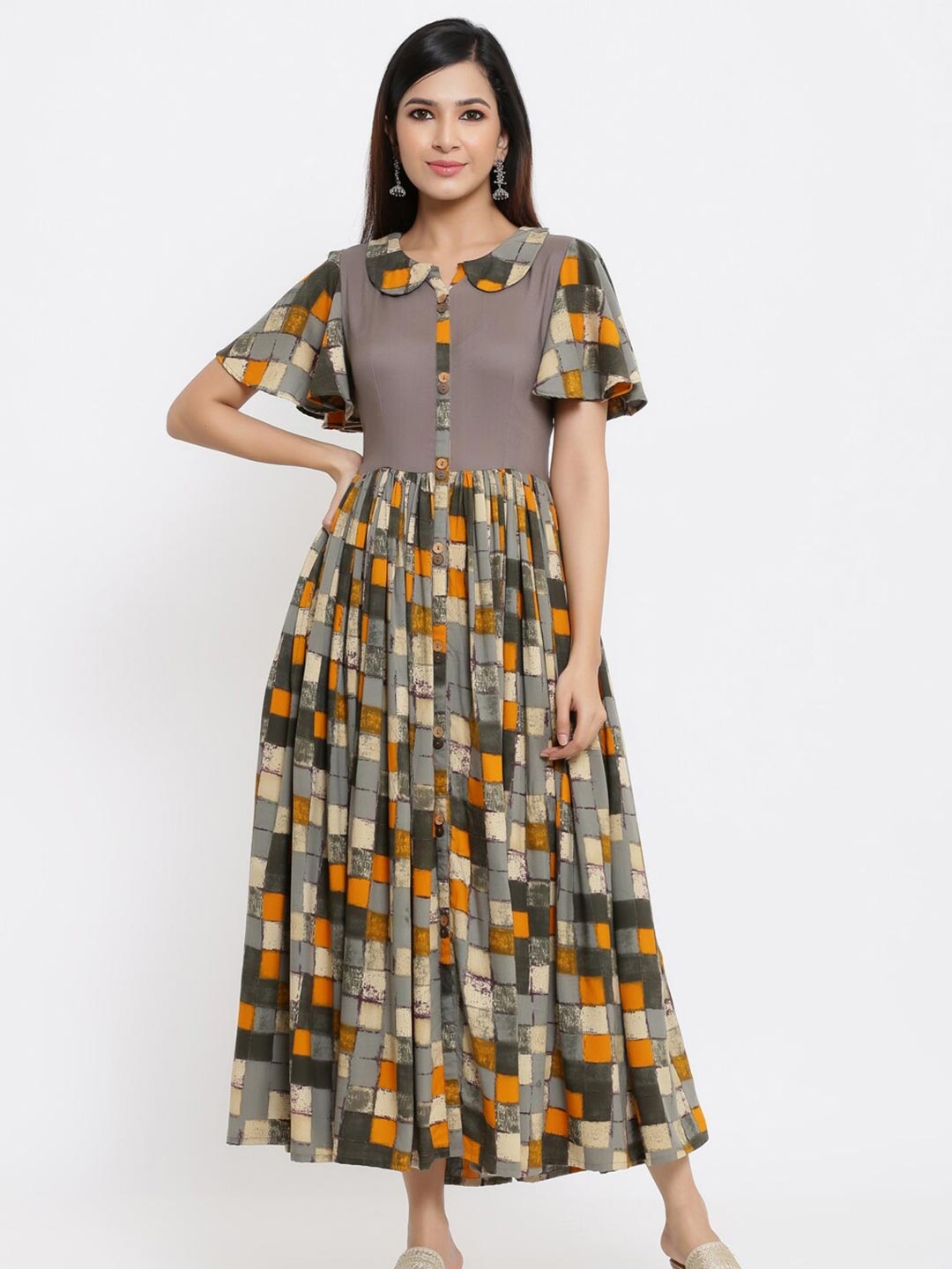 

Indian Virasat Women Multicoloured Checked Midi Dress, Multi