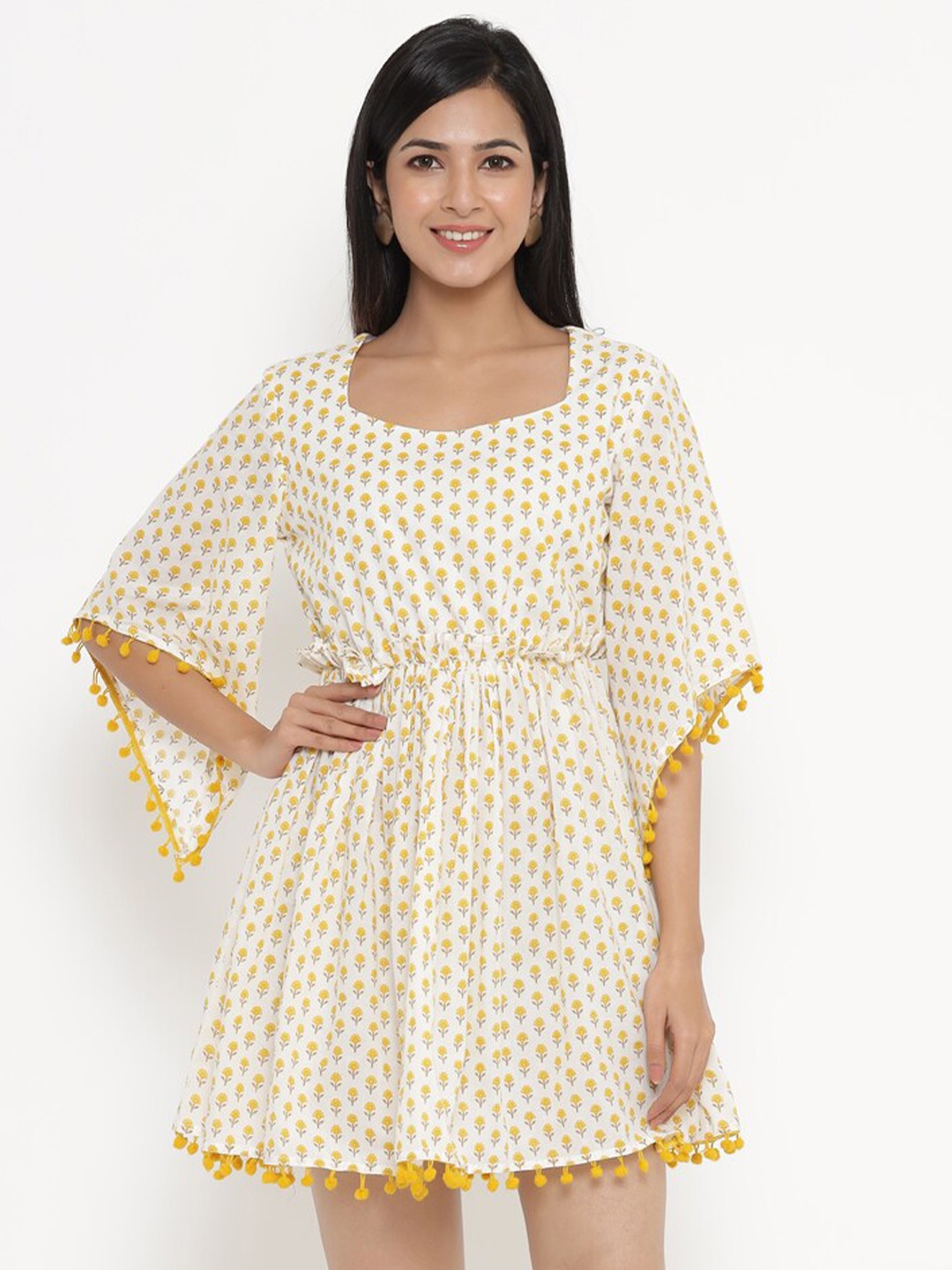 

Indian Virasat Women Off White Floral Printed Dress