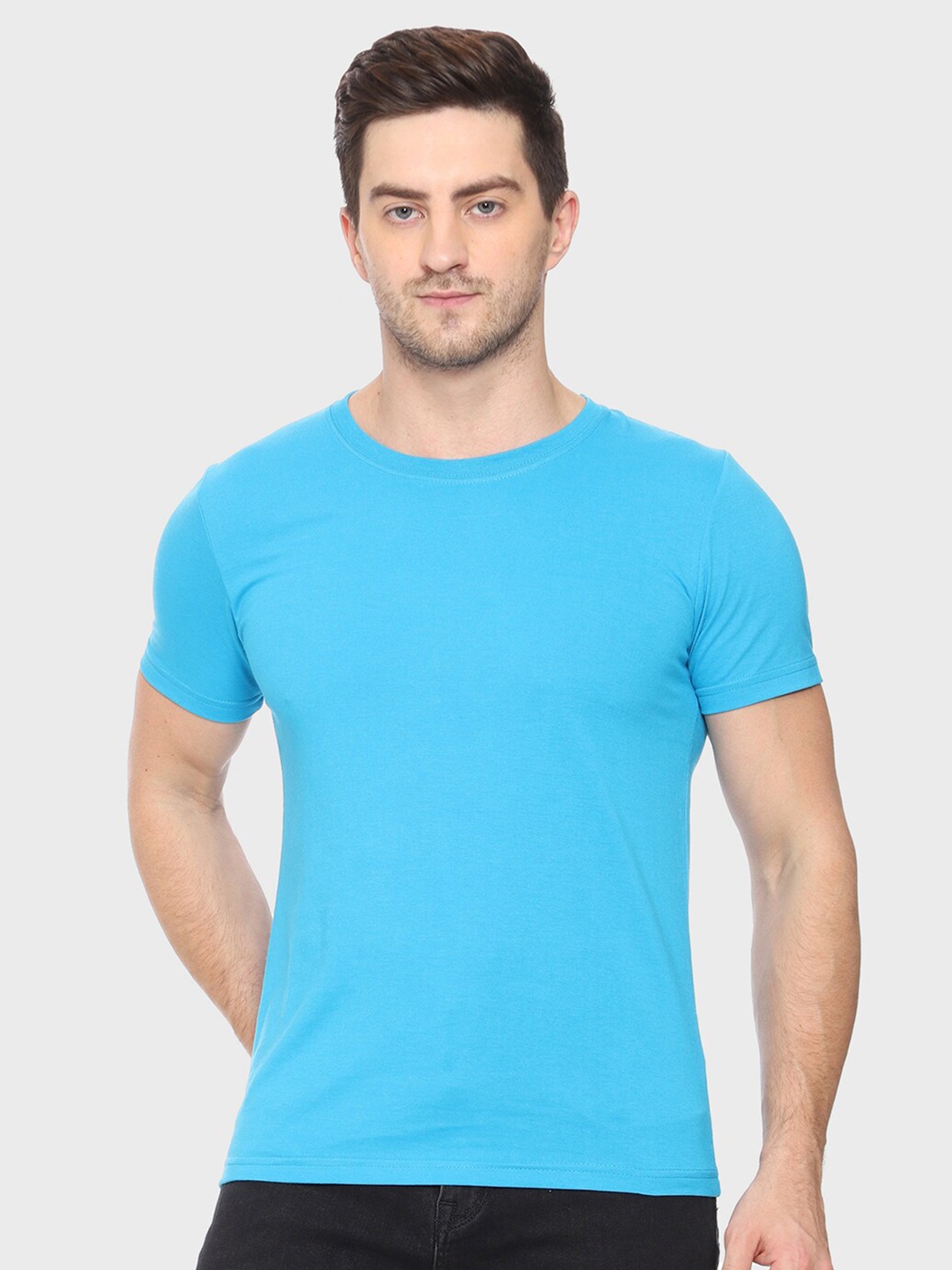 

TEEMOODS Men Turquoise Blue Slim Fit T-shirt