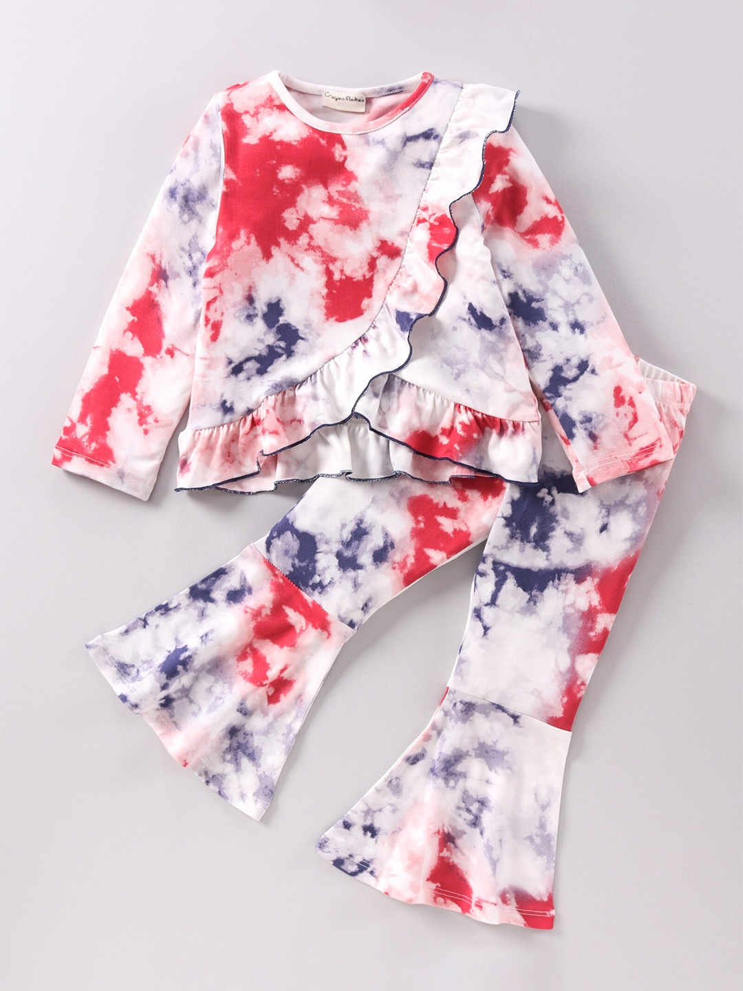 

CrayonFlakes Girls Off White & Red Tie and Dye Top with Palazzos Set