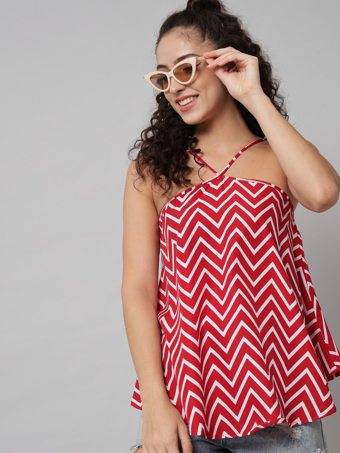 

emeros Maroon Geometric Print Crepe Top