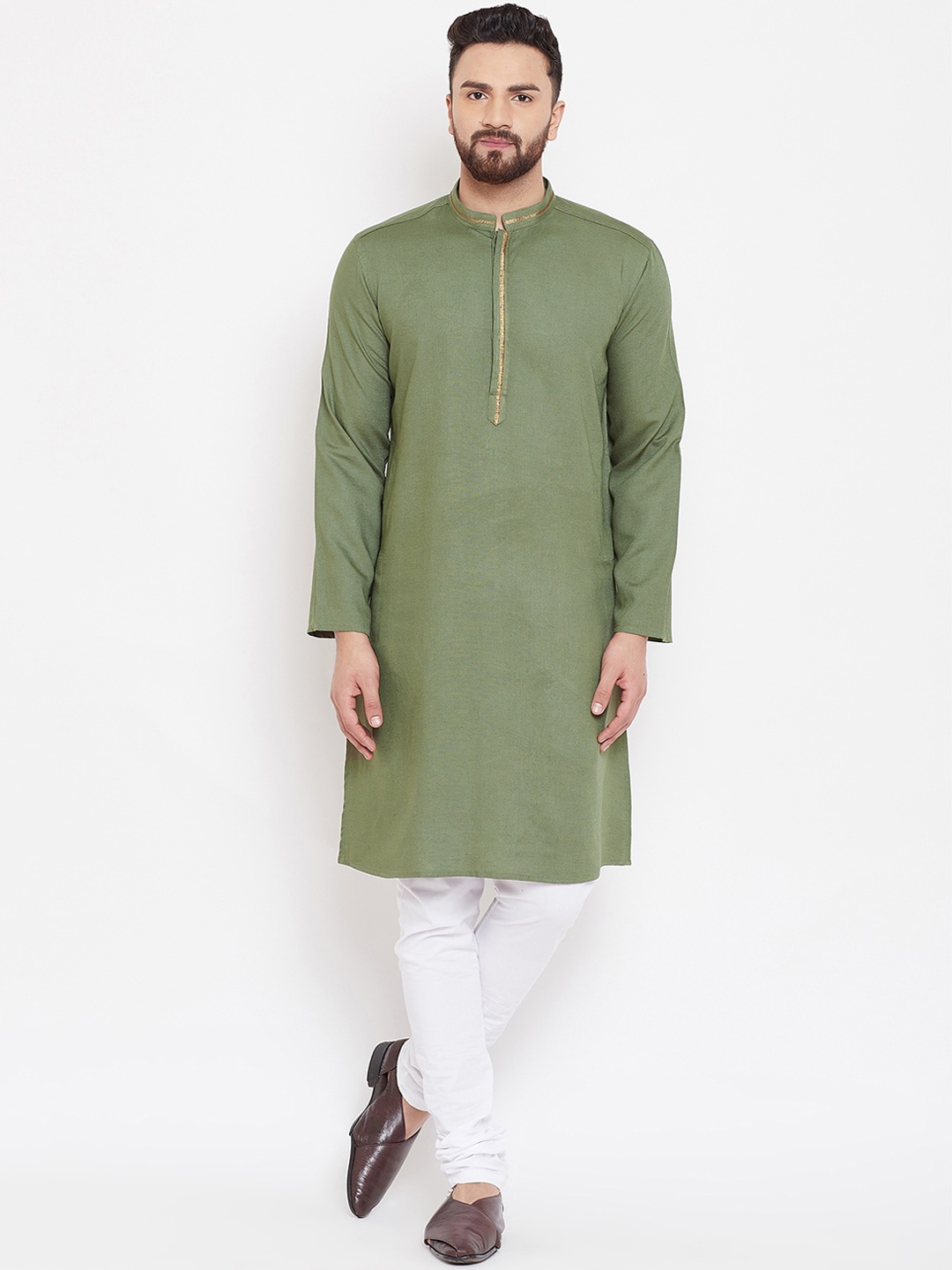 even Men Green Mirror Work Kurta
