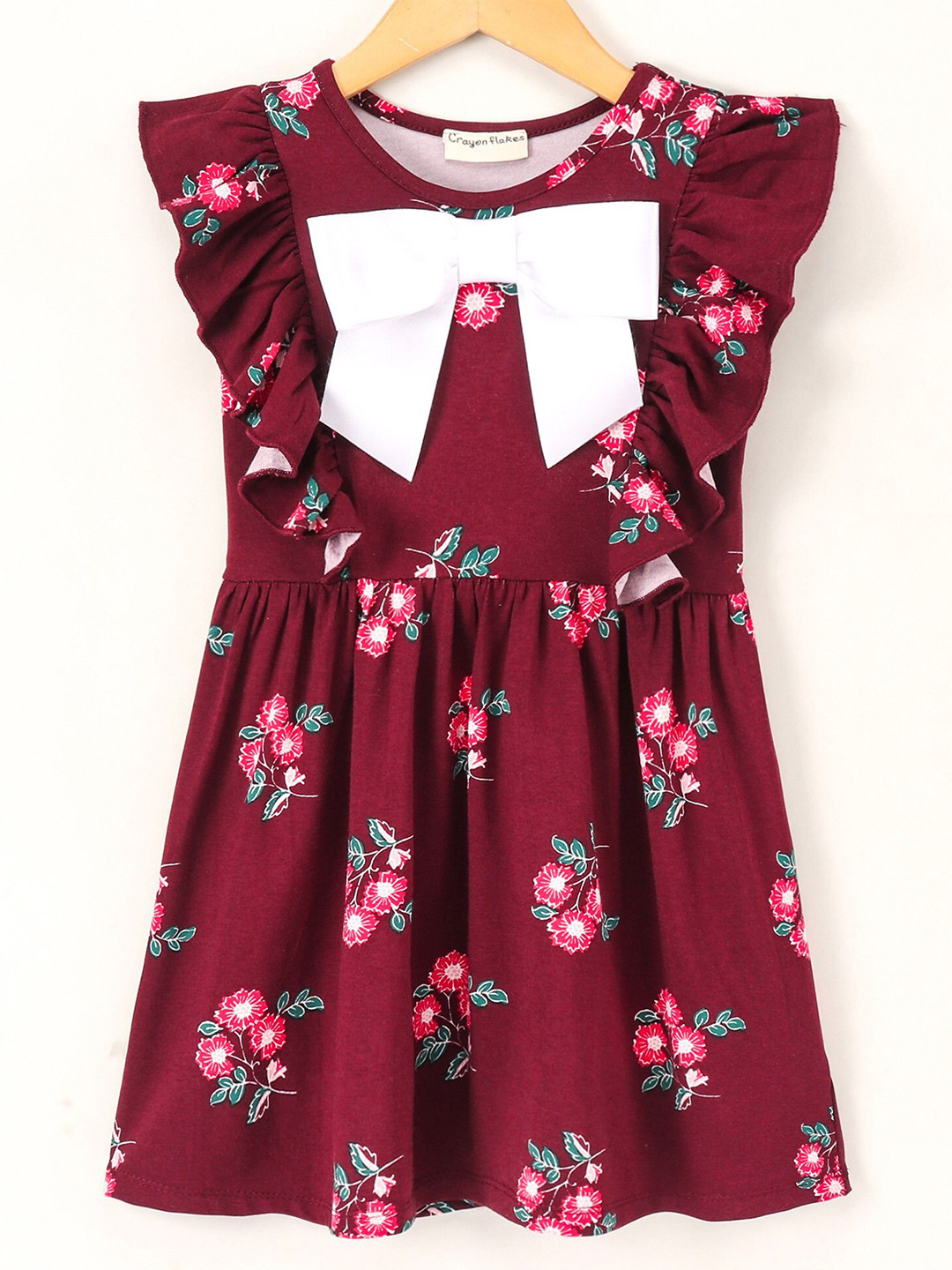 

CrayonFlakes Girls Maroon Floral Printed Dress