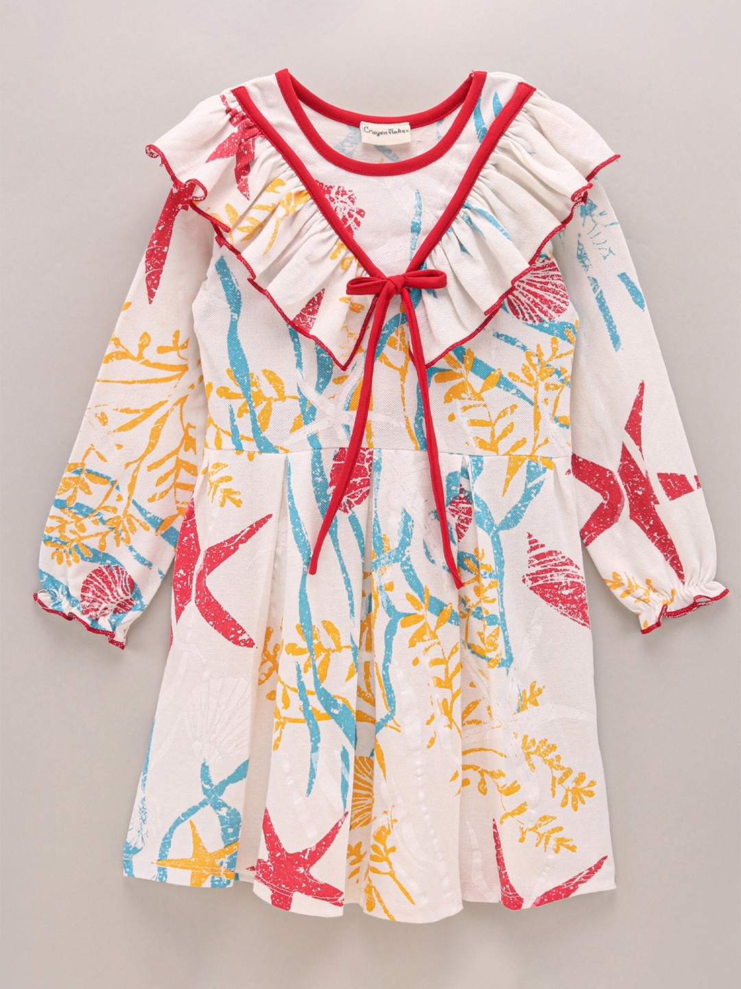 

CrayonFlakes Girls Off White Printed Frill Detailed Fit & Flare Dress