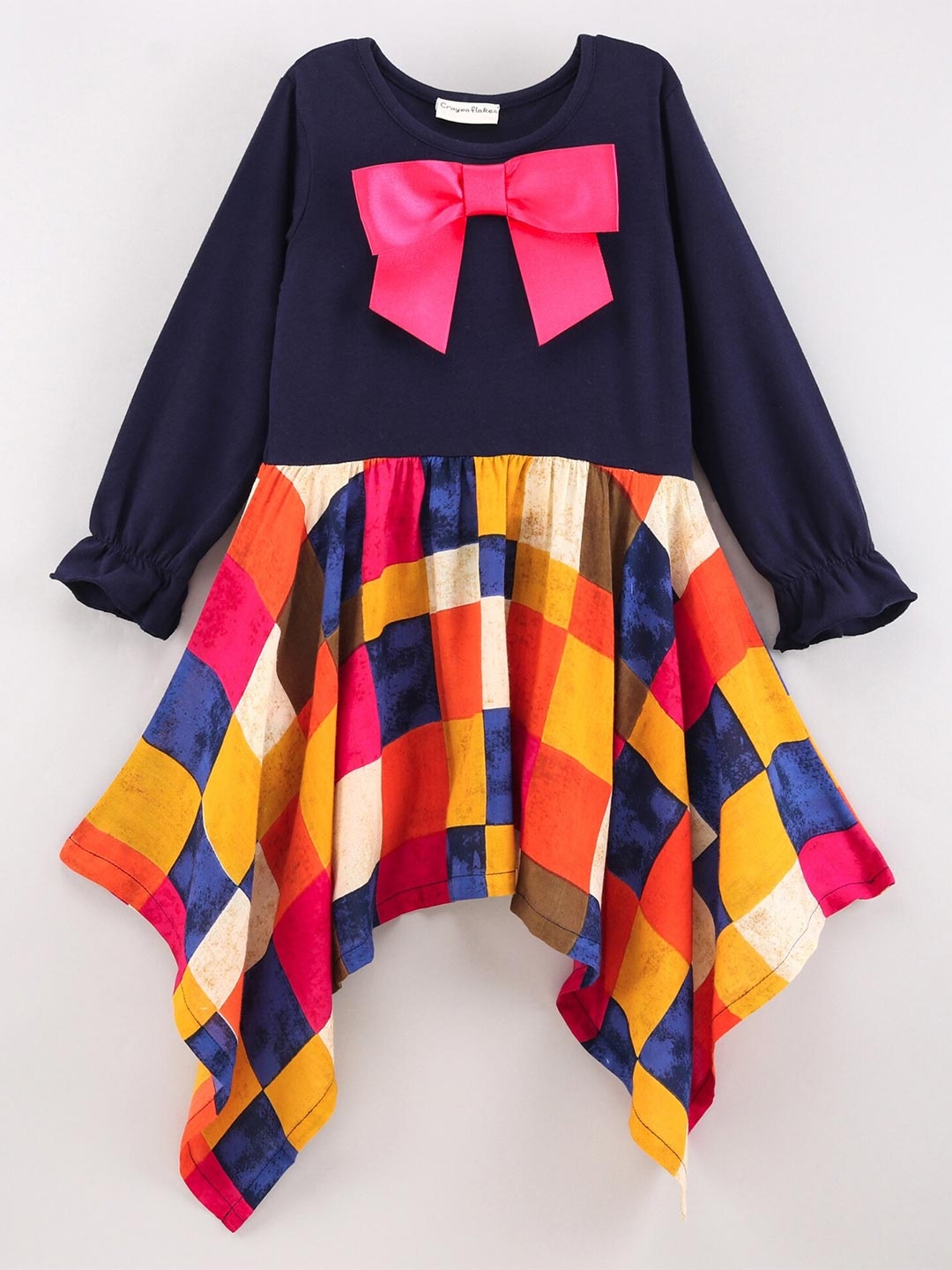 

CrayonFlakes Girls Navy Blue Checked Dress