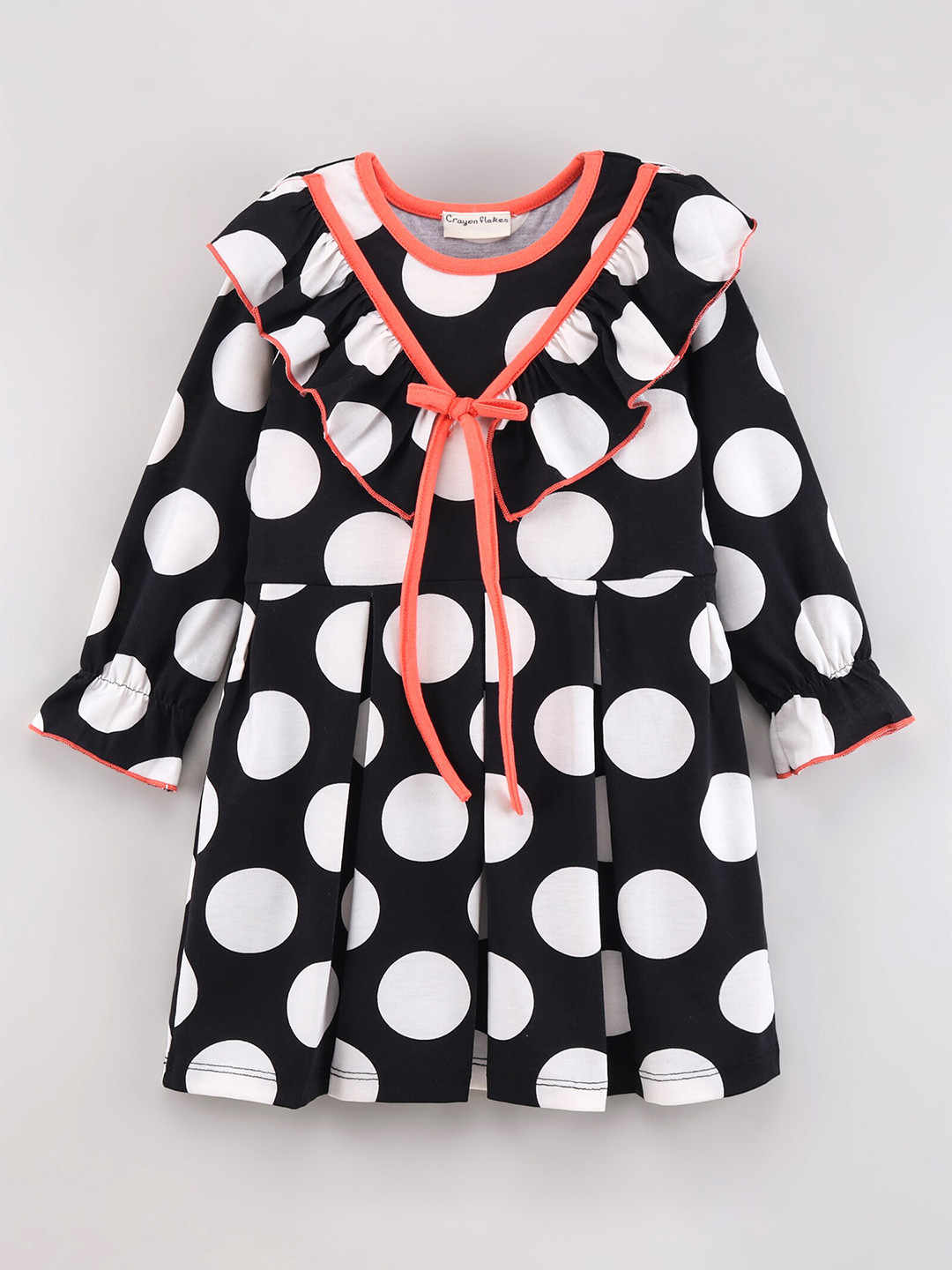 

CrayonFlakes Girls Black Printed Frill Detailed Fit & Flare Dress