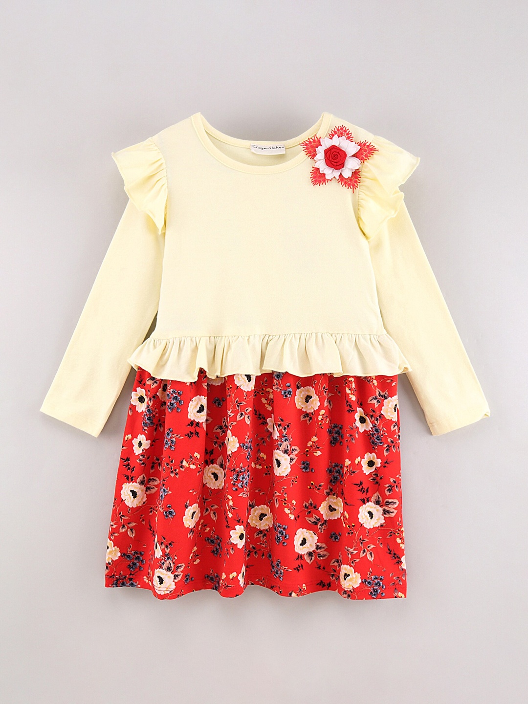 

CrayonFlakes Girls Yellow Floral Printed Dress