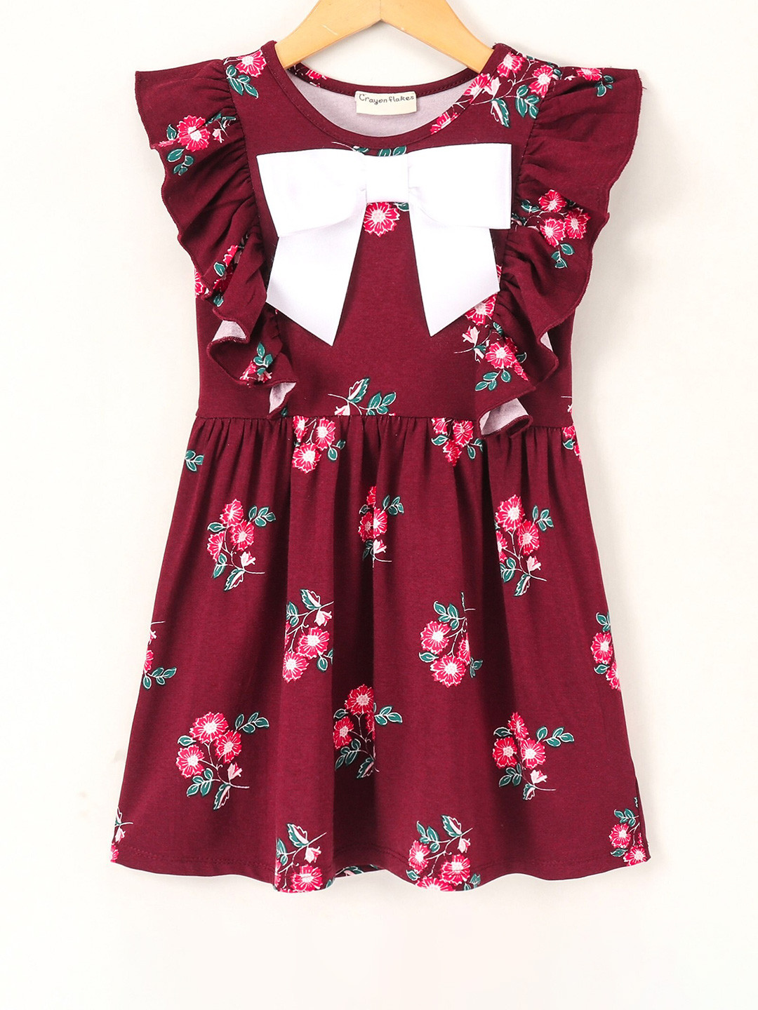 

CrayonFlakes Girls Maroon Floral Printed Dress