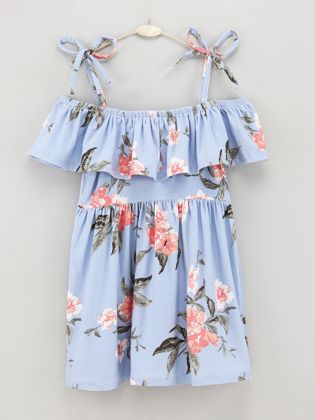 

CrayonFlakes Girls Blue Floral Printed Fit & Flare Dress