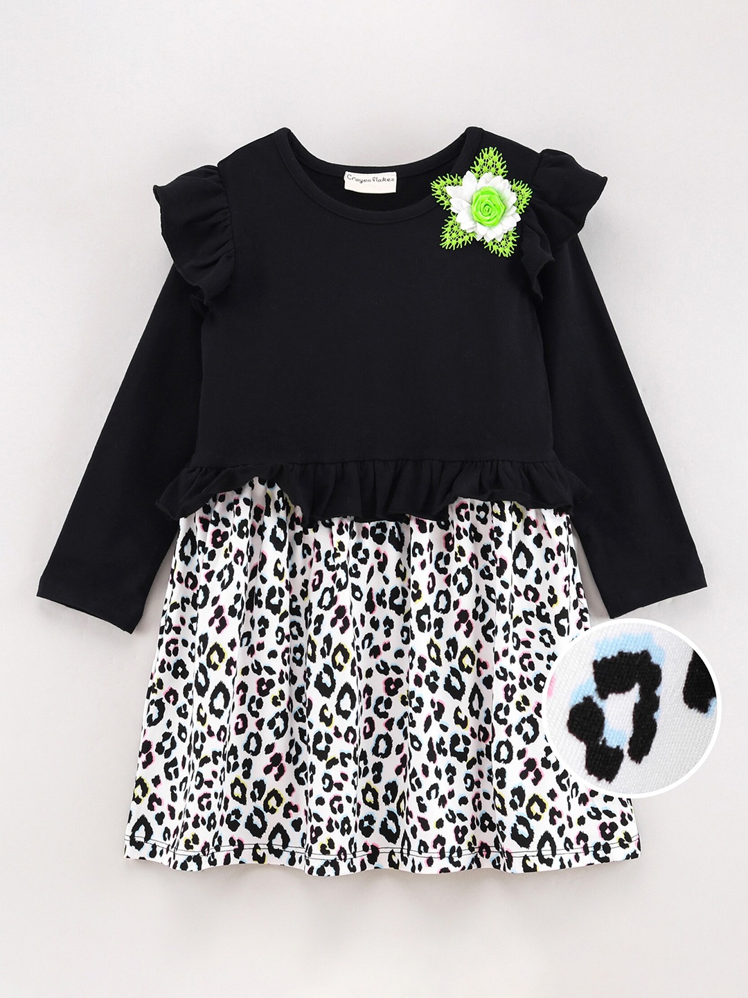 

CrayonFlakes Girls Black Printed Fit & Flare Dress