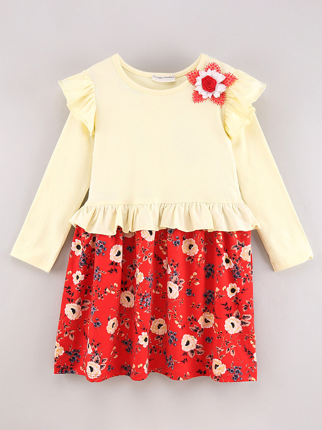 

CrayonFlakes Girls Yellow Floral Printed Fit & Flare Dress