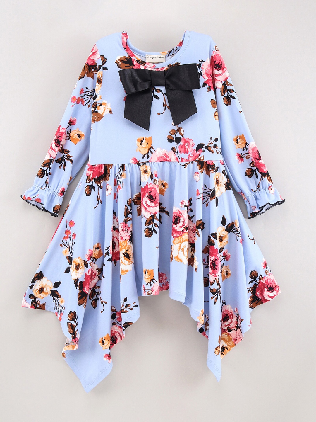 

CrayonFlakes Girls Blue Floral Printed Fit & Flare Dress