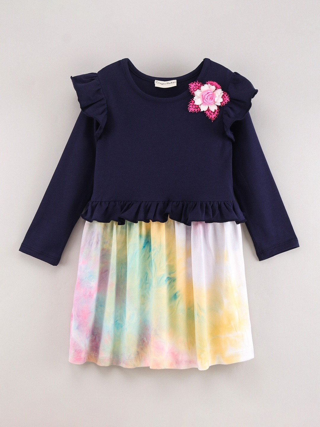 

CrayonFlakes Girls Navy Blue Printed Fit & Flare Dress