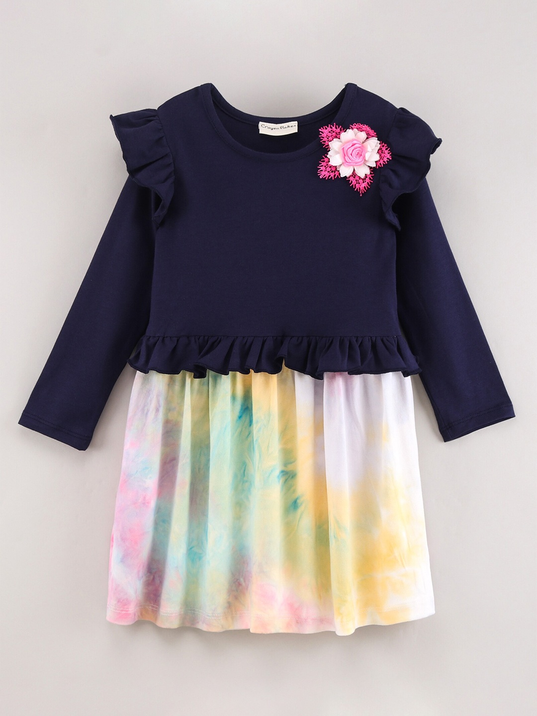

CrayonFlakes Girls Navy Blue Printed Fit & Flare Dress