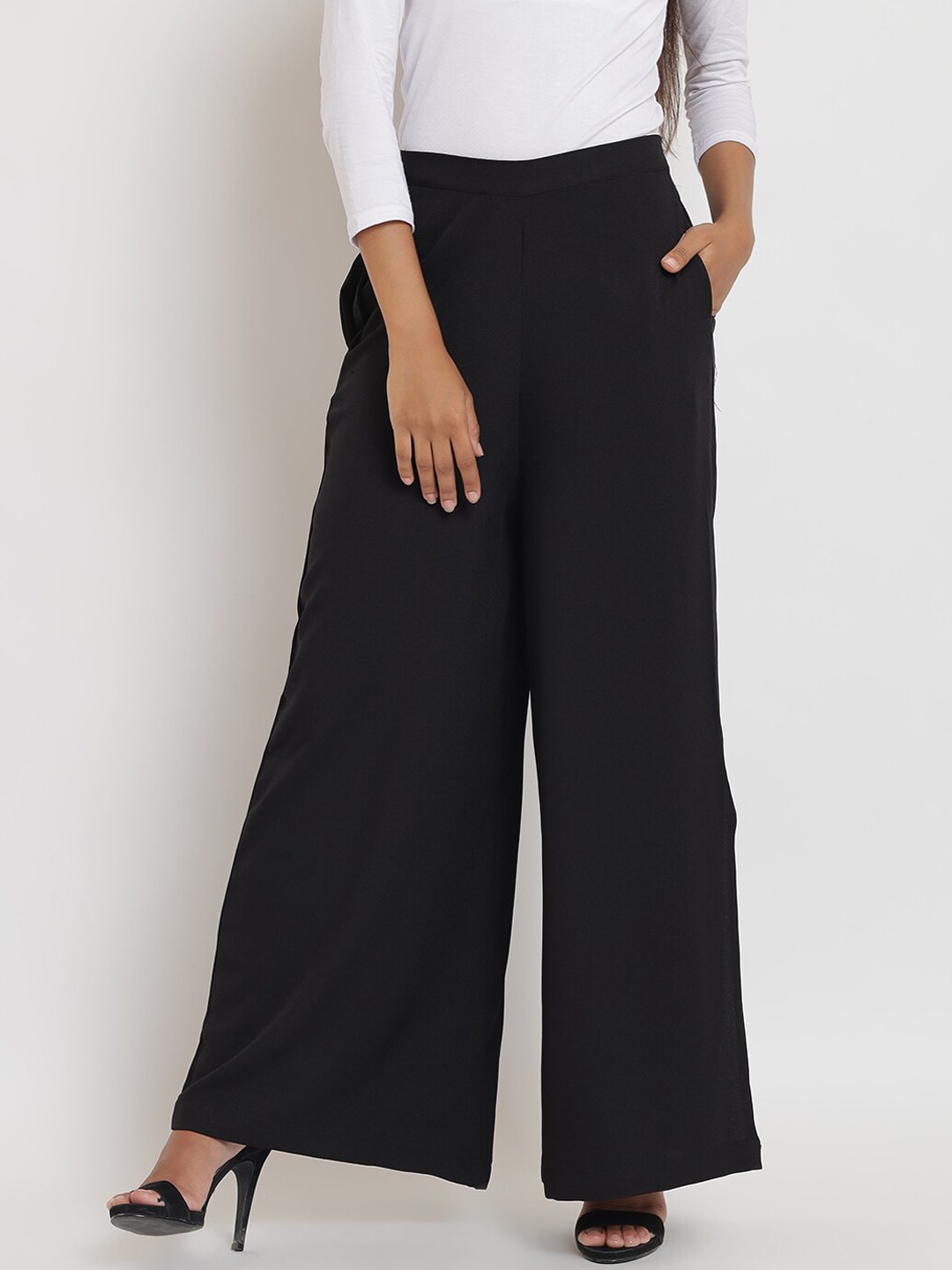 

Anaghakart Women Black Smart Flared Trousers