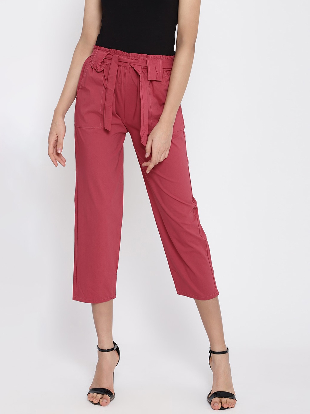 

Anaghakart Women Pink Stretchable Relaxed Straight Leg Trousers