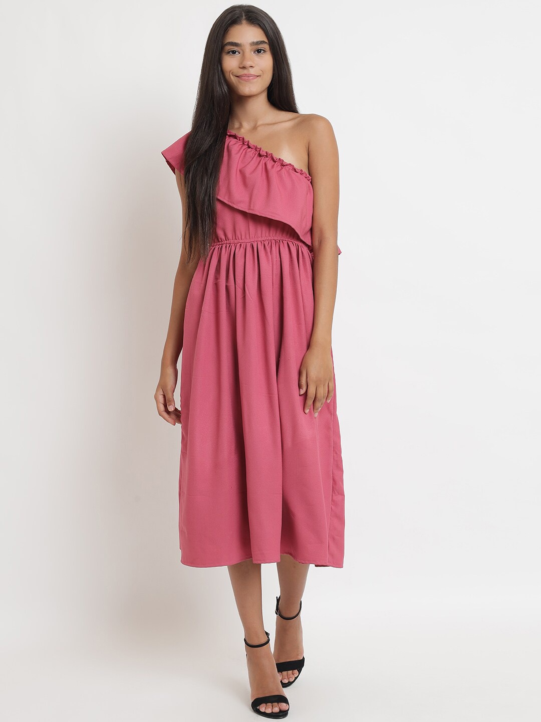 

Anaghakart Women Pink One-Shoulder Midi Dress