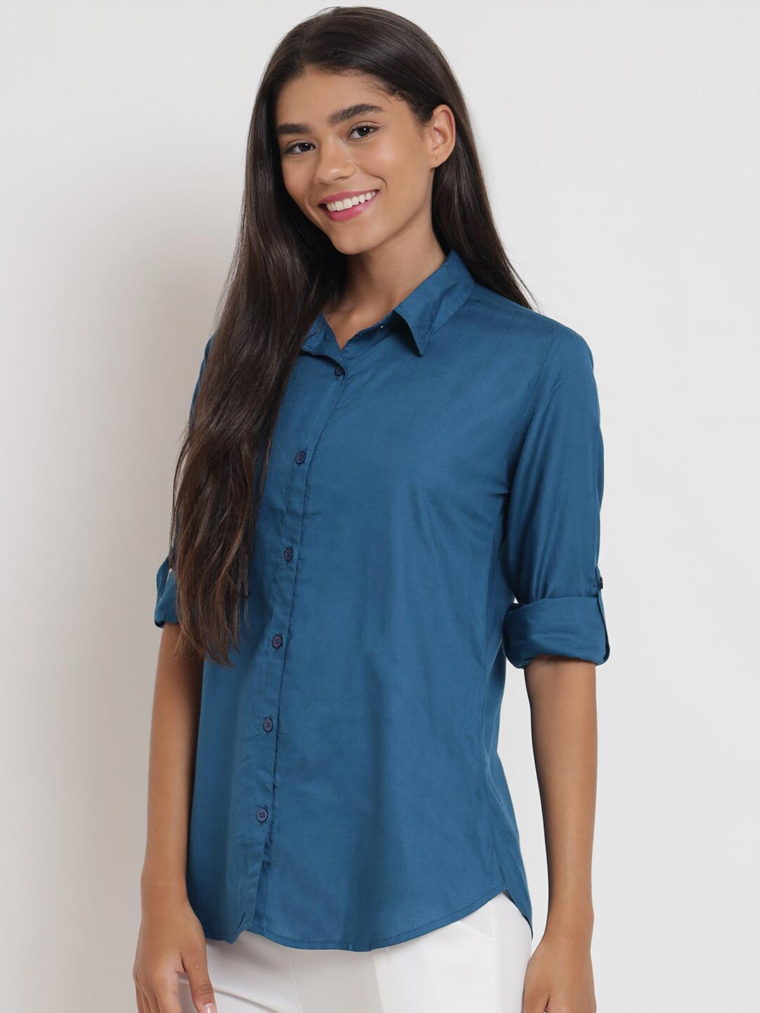 

Anaghakart Women Turquoise Blue Classic Casual Shirt