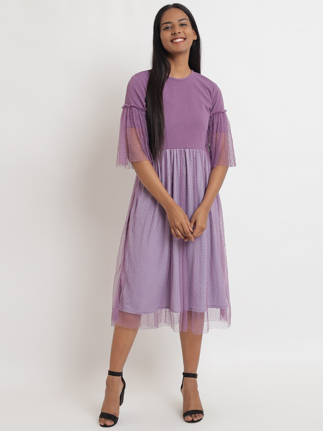 

Anaghakart Women Purple Self Designed Fit and Flare Dress