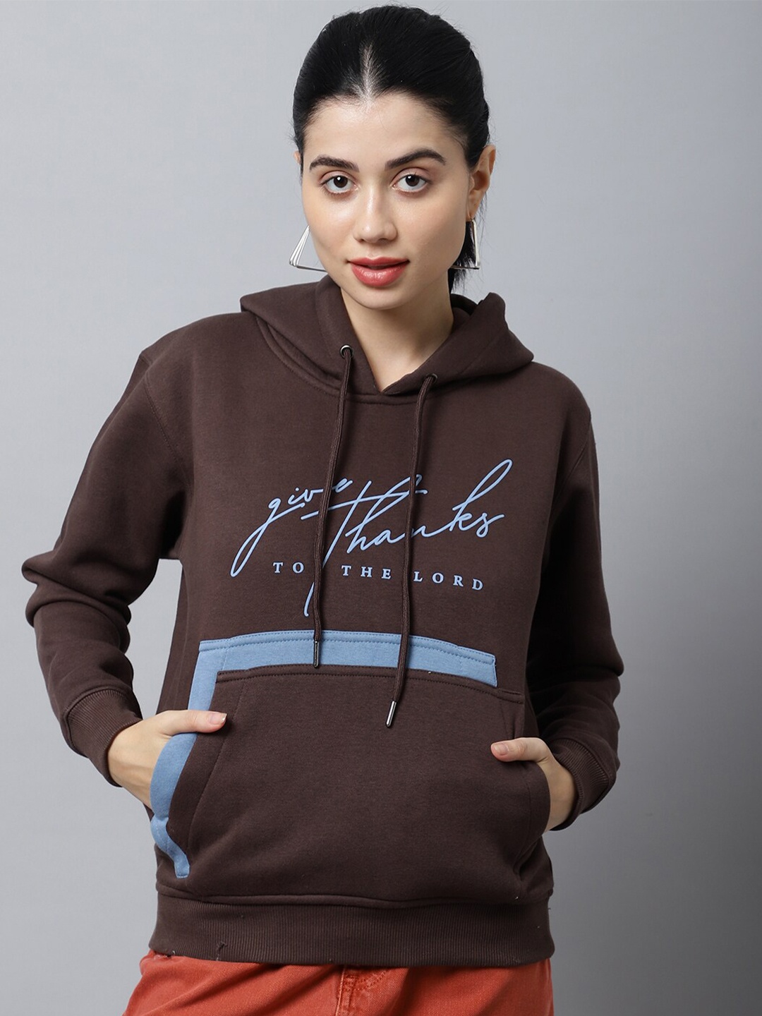 

ANTI CULTURE Women Coffee Brown Printed Hooded Sweatshirt