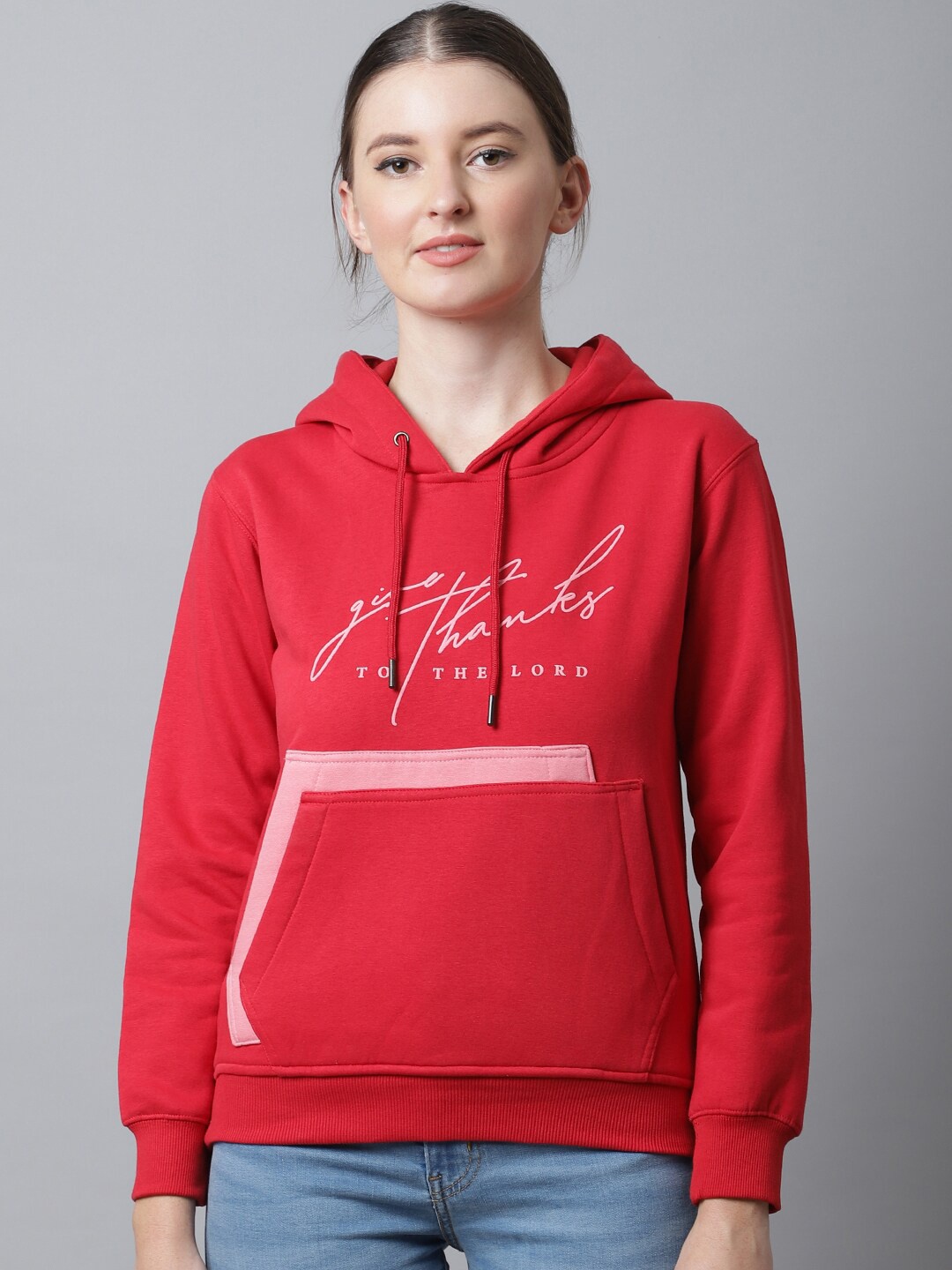 

ANTI CULTURE Women Red Printed Hooded Sweatshirt