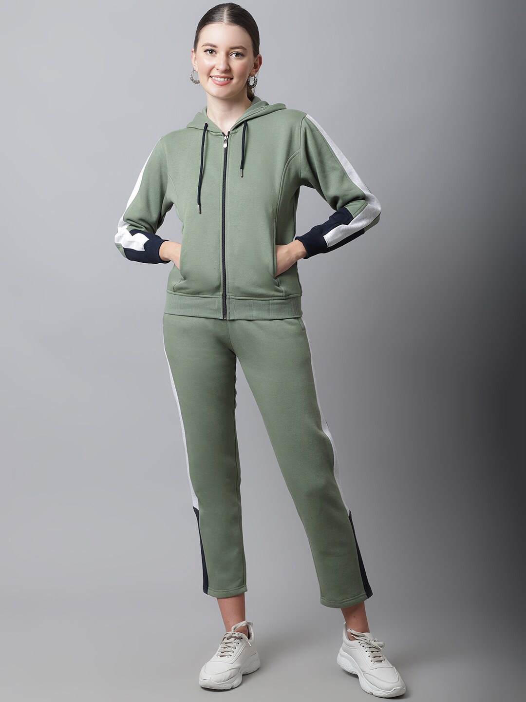 

ANTI CULTURE Women Sea Green Colourblocked Hooded Tracksuits