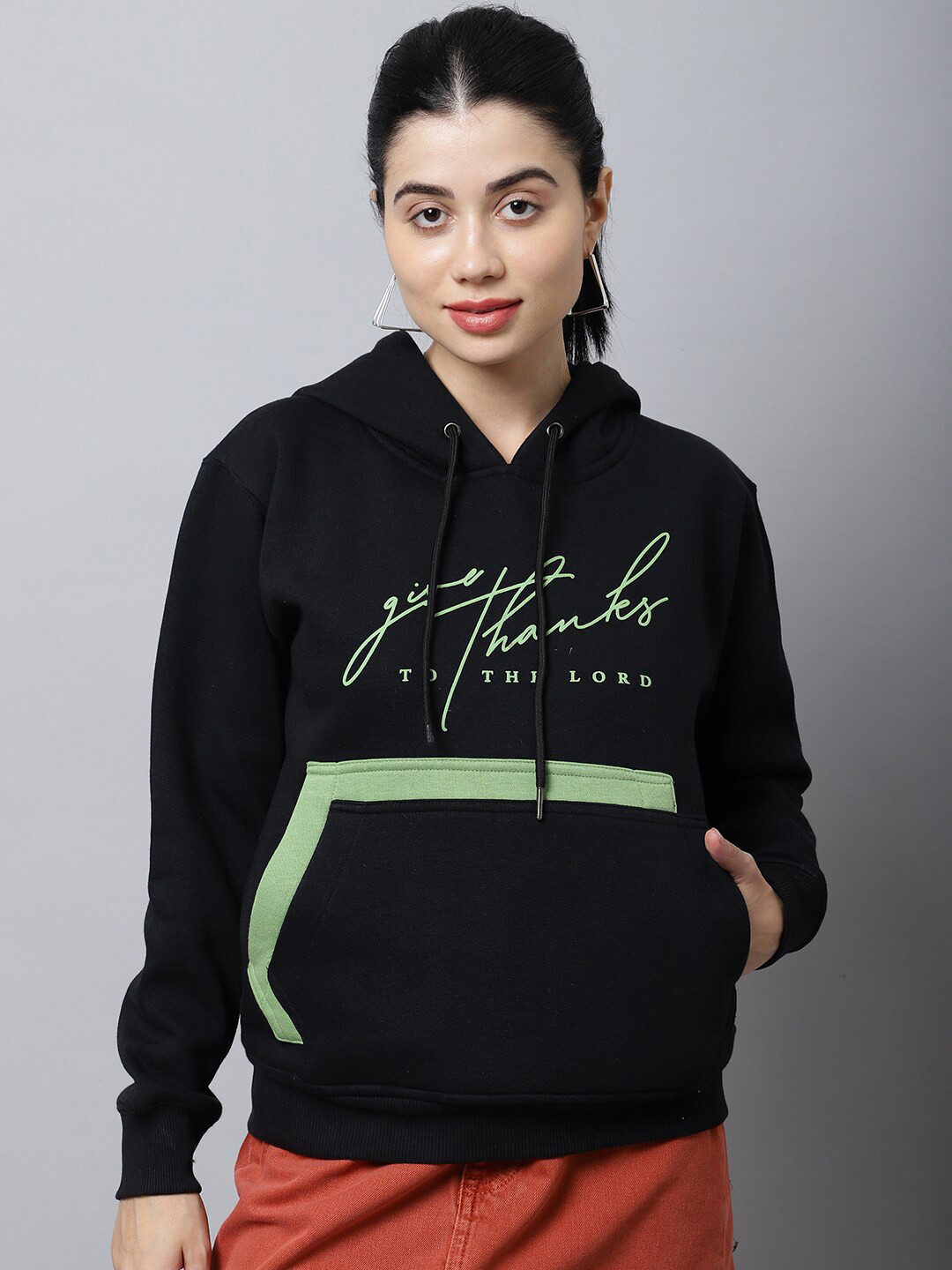 

ANTI CULTURE Women Black Printed Hooded Sweatshirt