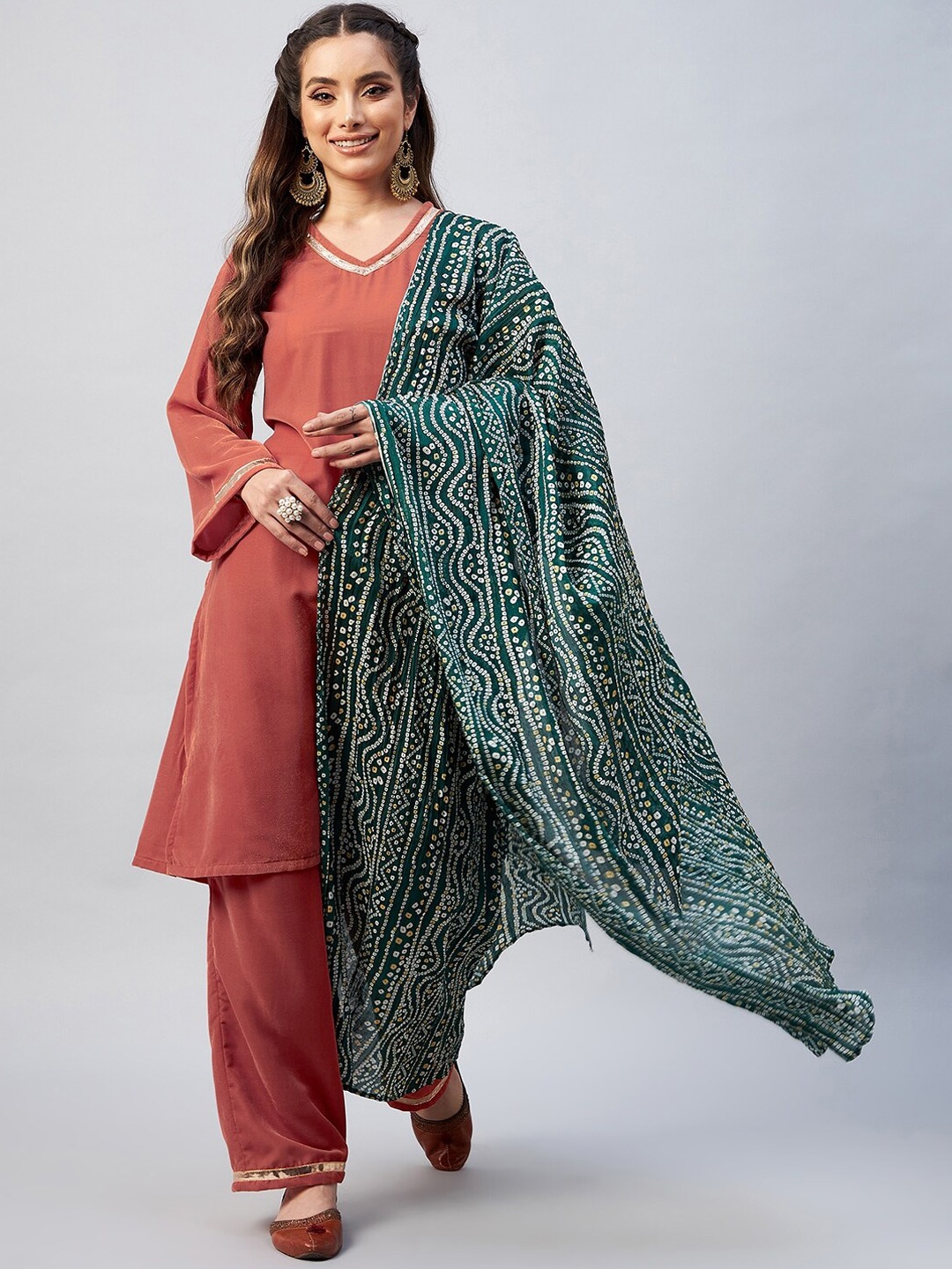 

InWeave Women Rust Velvet Kurta with Trousers & With Dupatta