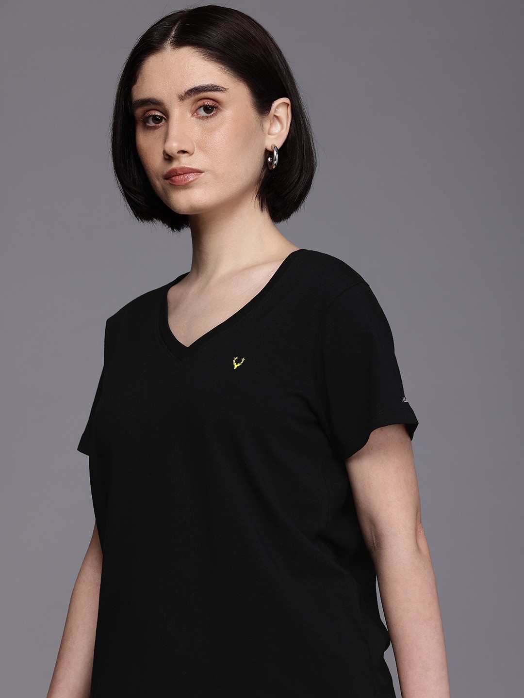 

Allen Solly Woman V-Neck T-shirt, Black