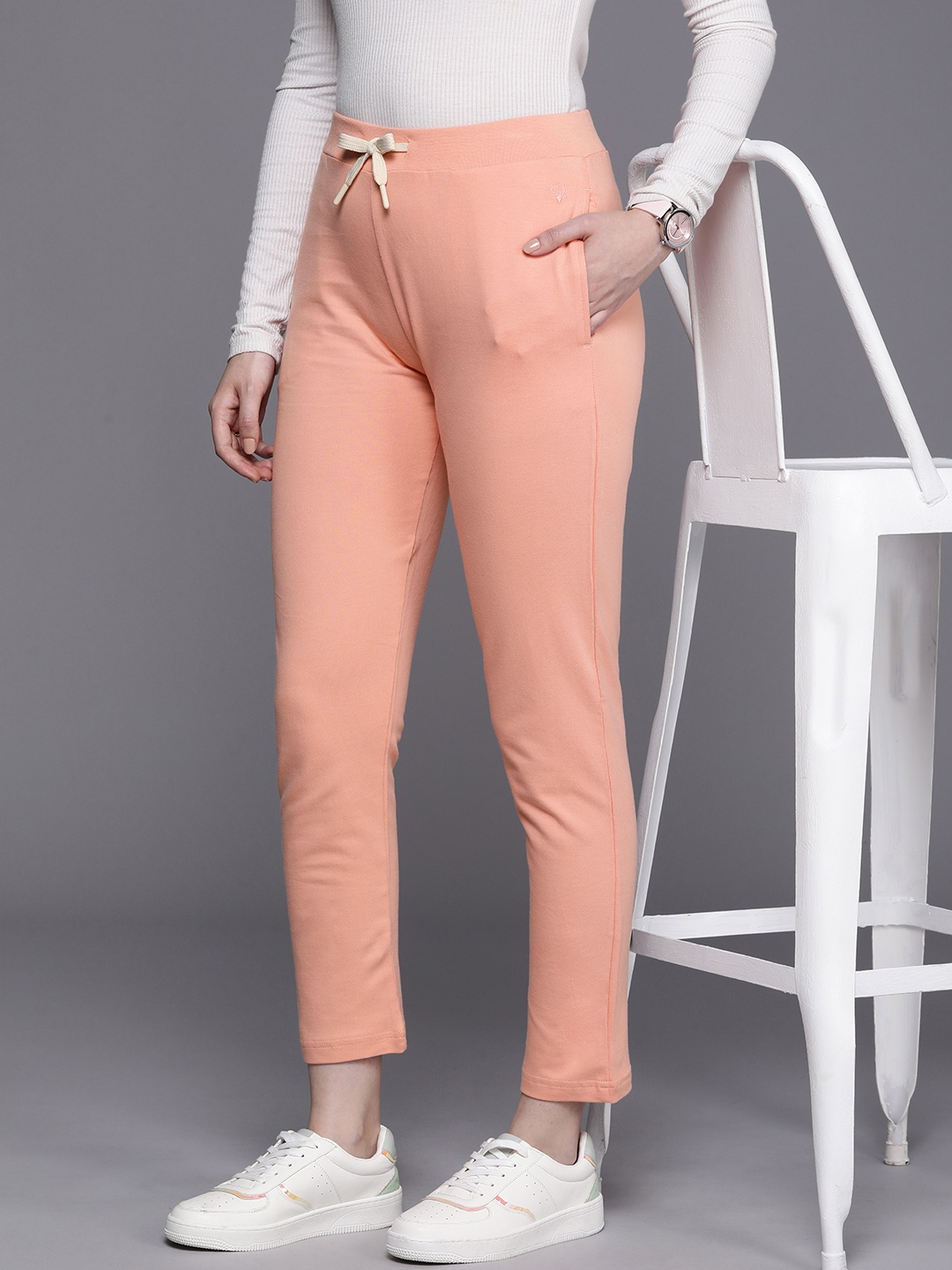 

Allen Solly Woman Pure Cotton Casual Trousers, Peach