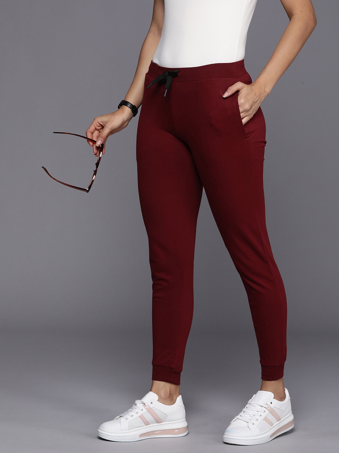 

Allen Solly Woman Pure Cotton Casual Joggers, Maroon