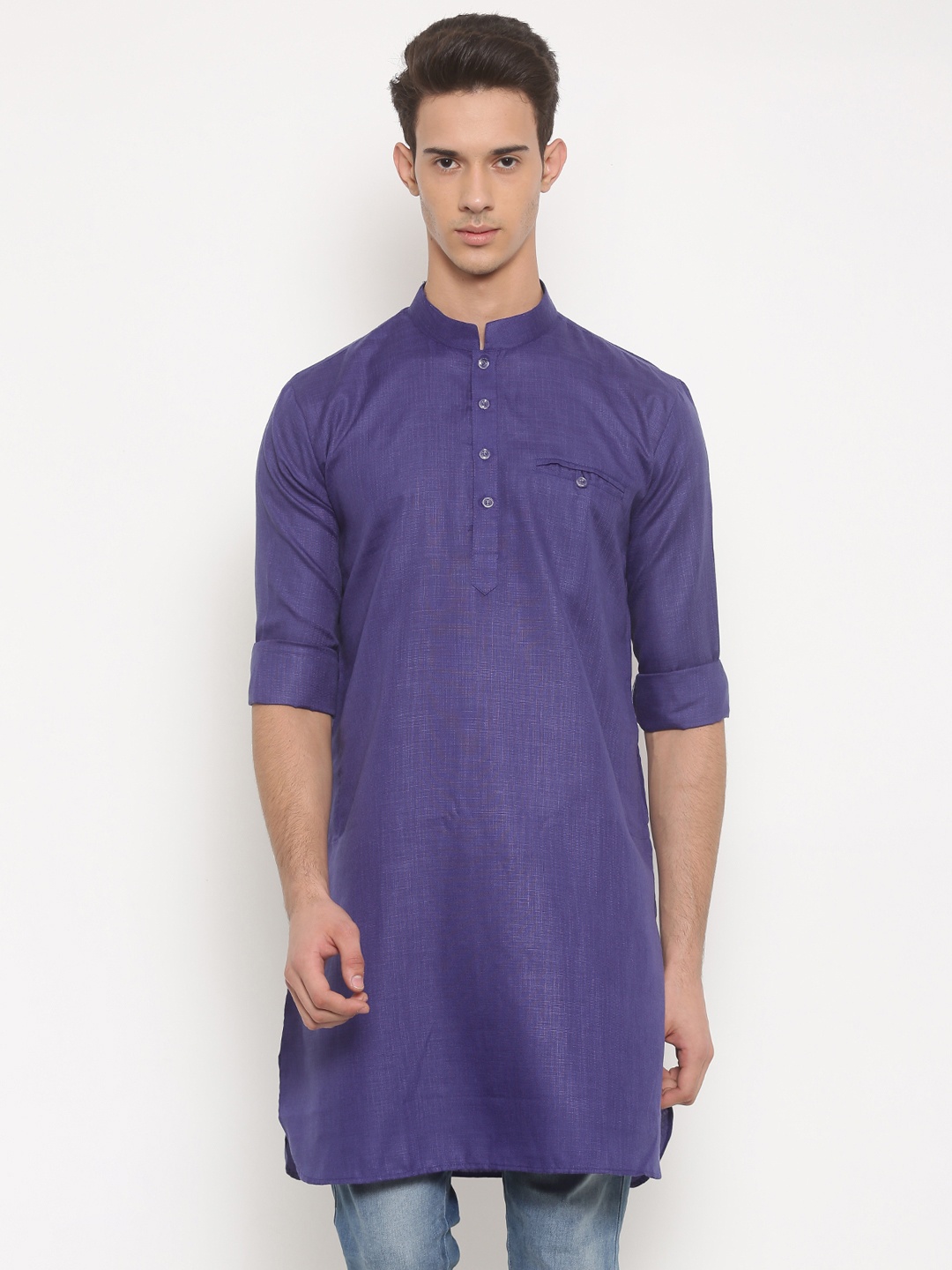 

RG DESIGNERS Men Purple Solid Straight Kurta