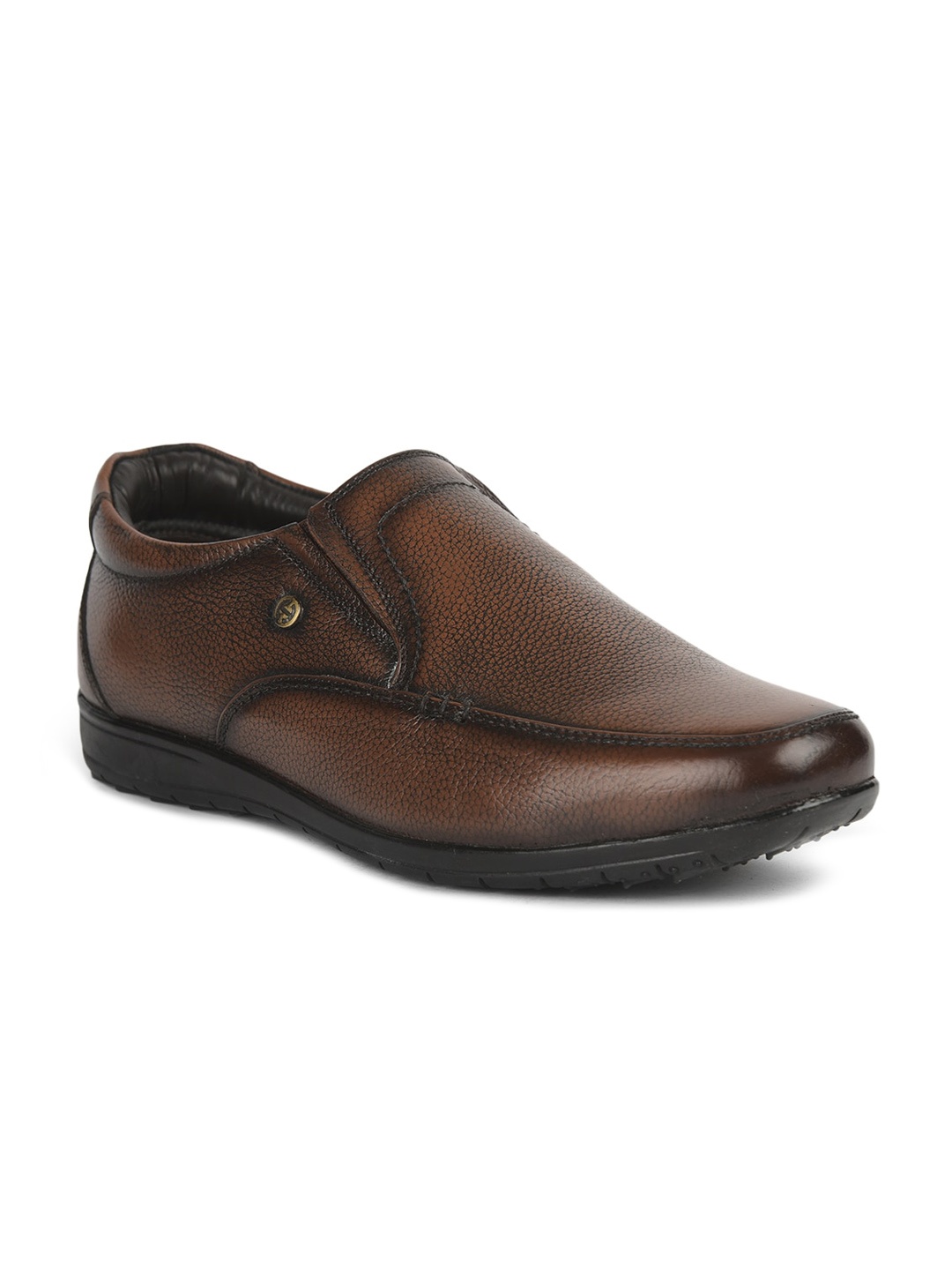 

Liberty Men Brown Solid Leather Formal Slip-On Shoes