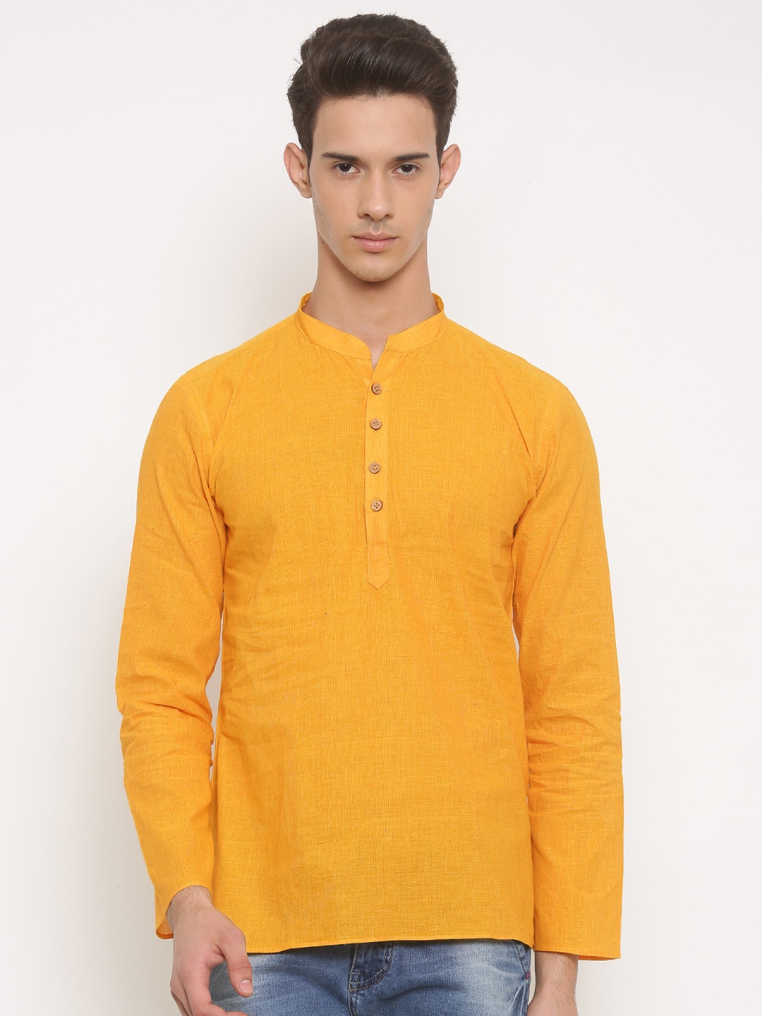 

RG DESIGNERS Men Yellow Solid Short Kurta