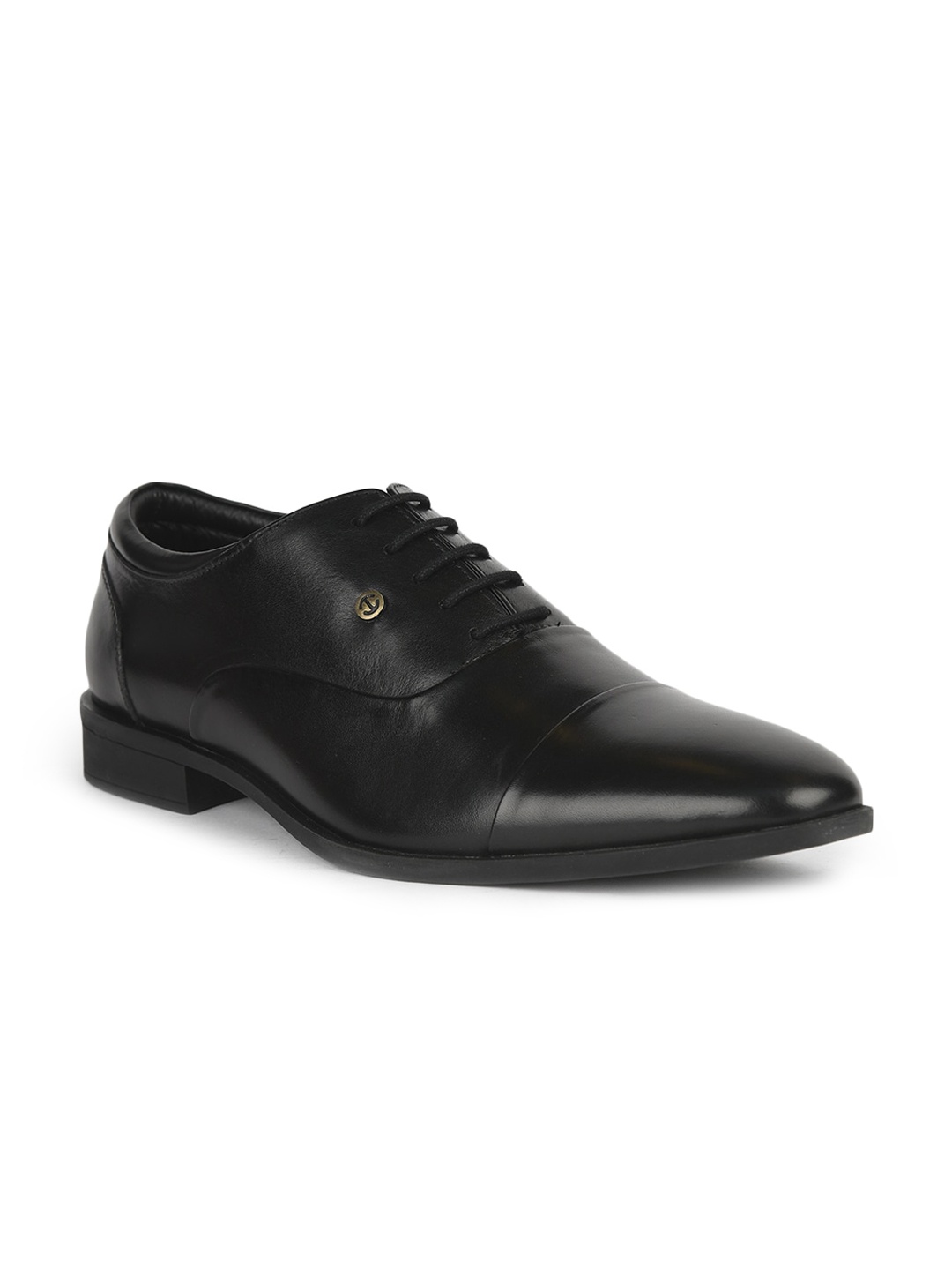 

Liberty Men Black Solid Leather Formal Derby Shoes