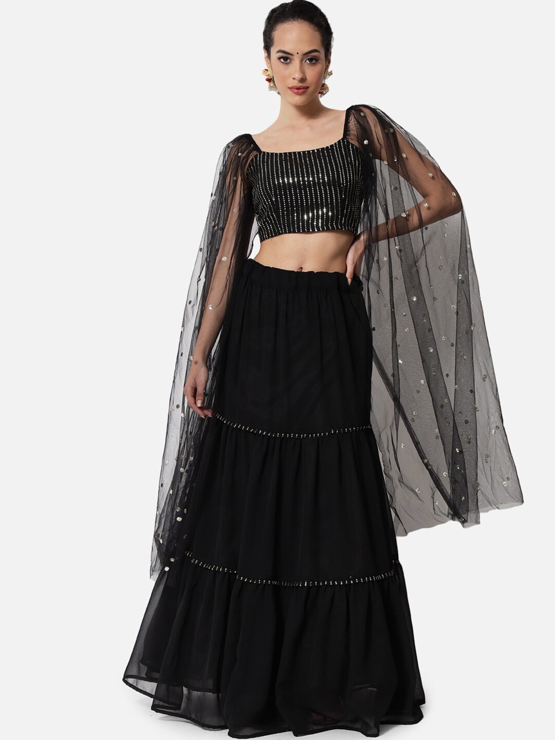 

studio rasa Black & Gold-Toned Embellished Sequinned Lehenga Set