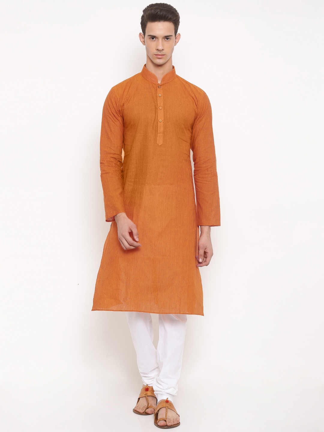 

RG DESIGNERS Men Orange & White Solid Kurta with Pyjamas