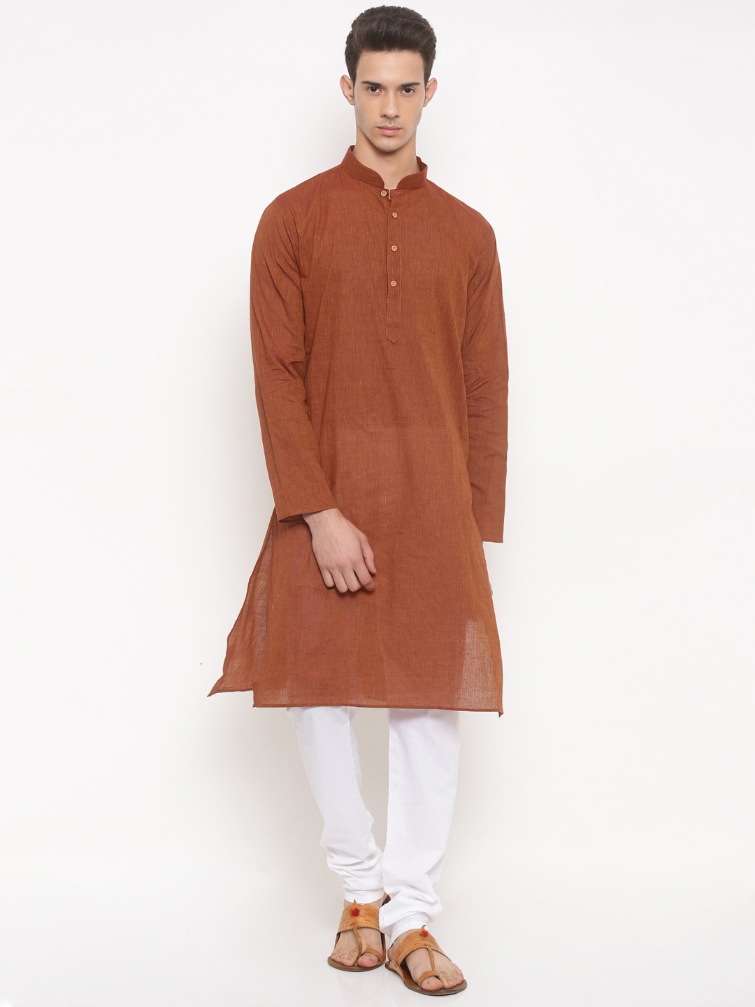 

RG DESIGNERS Men Rust & White Solid Kurta with Pyjamas