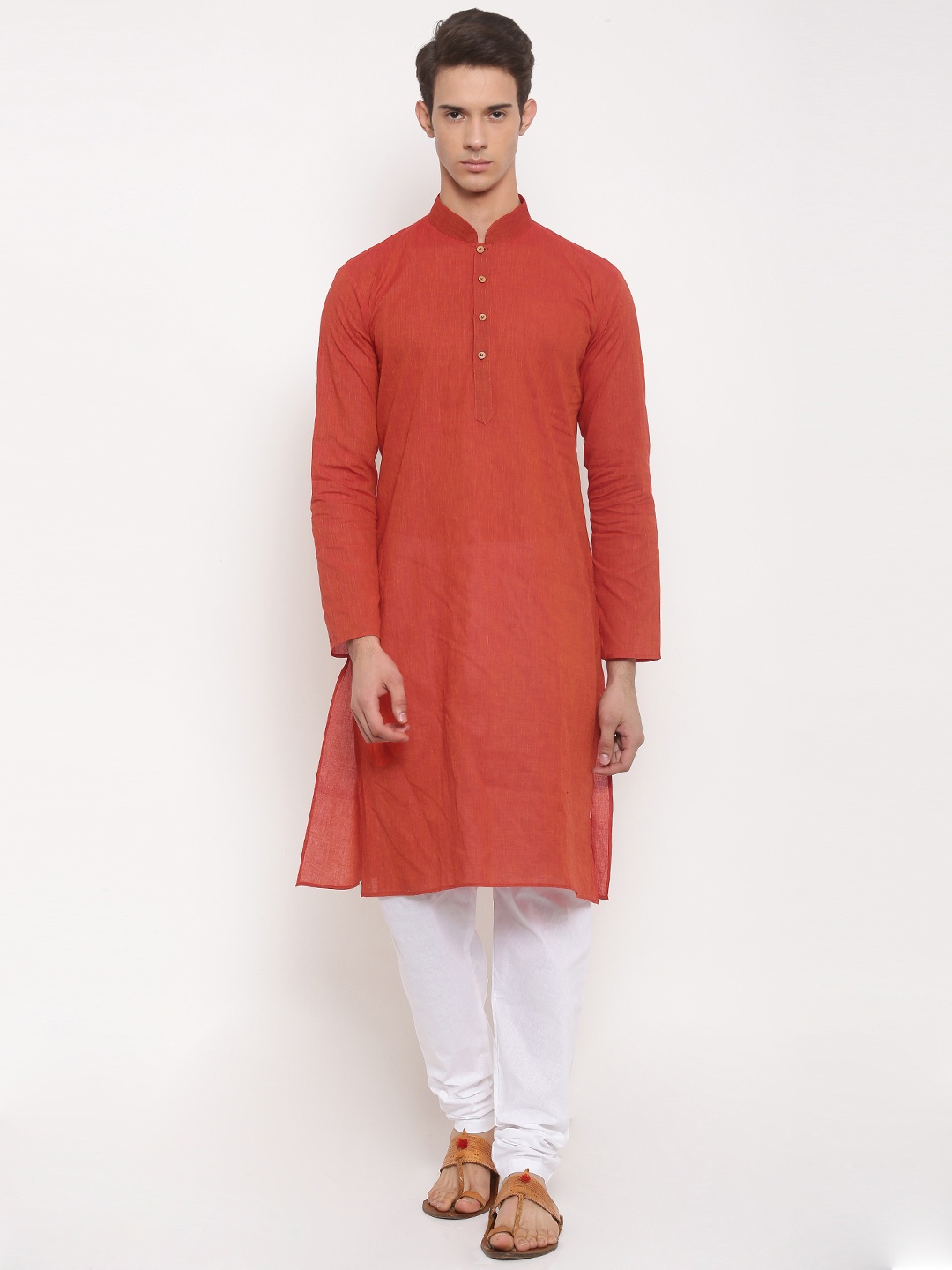 

RG DESIGNERS Men Rust & White Solid Kurta with Pyjamas