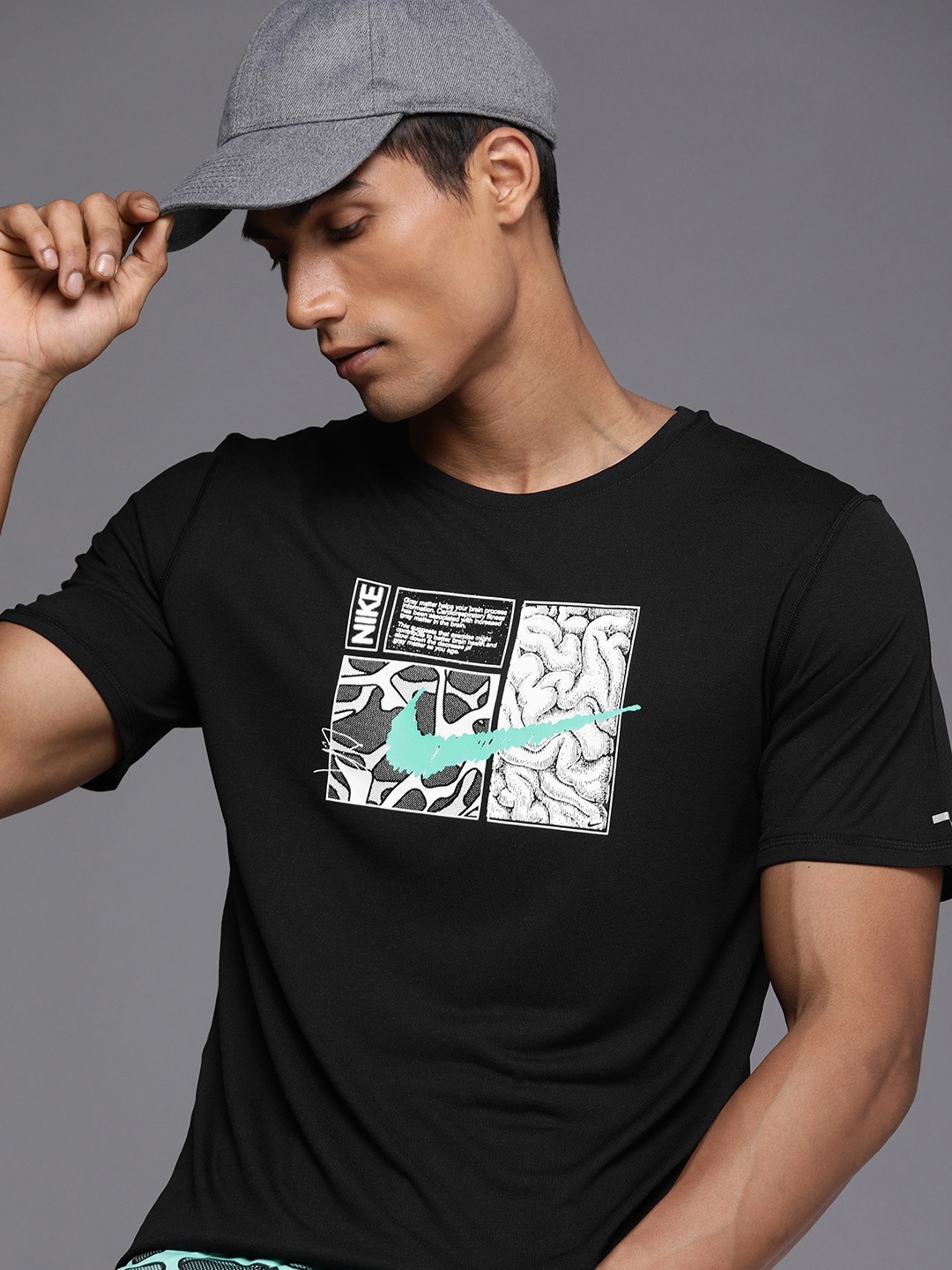 

Nike Men Black Graphic Printed Round-Neck Dri-FIT T-shirt