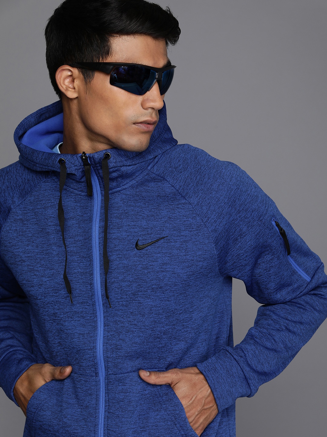 

Nike Men Blue Solid Therma-FIT Hooded Training Sporty Jacket